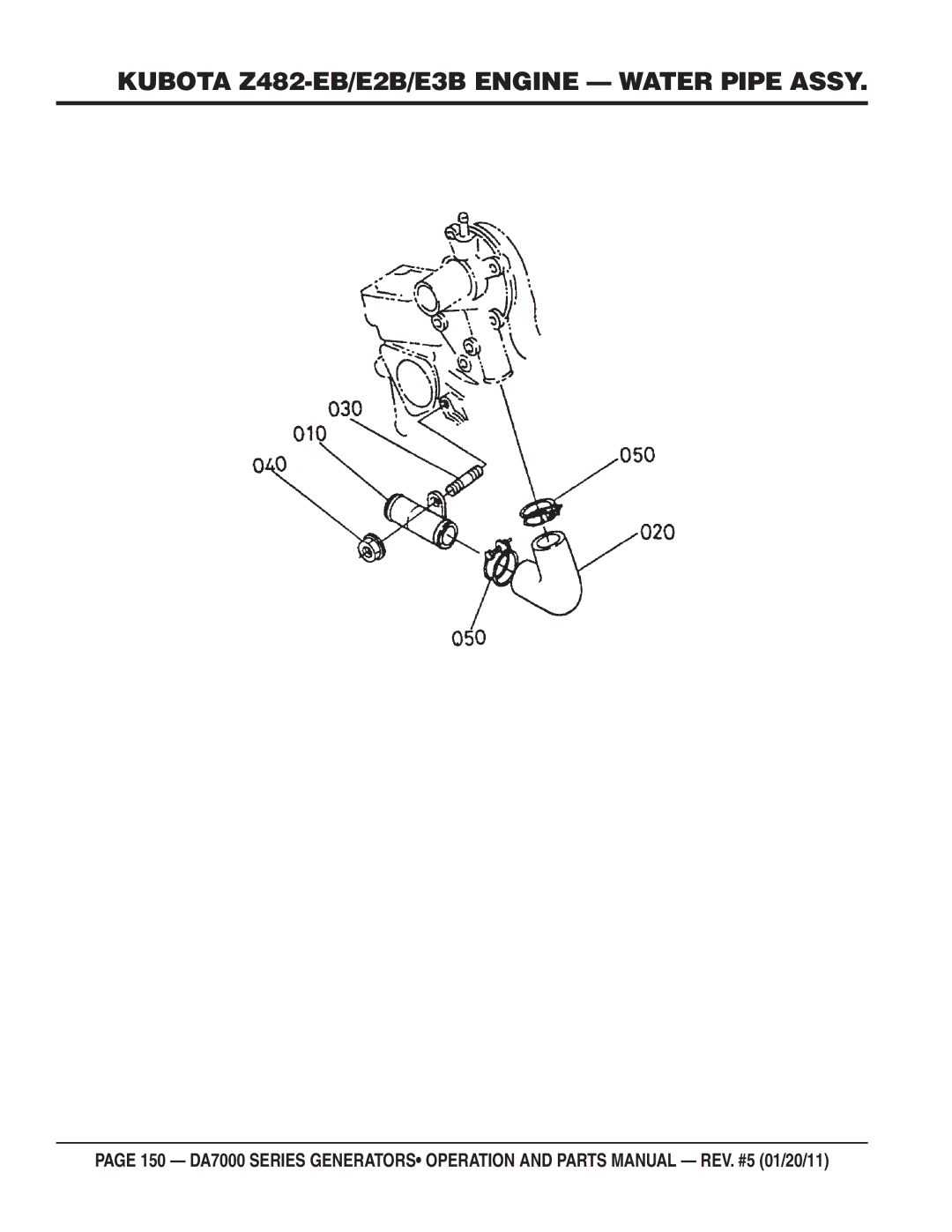 Multiquip DA7000WGH, DA700SSW manual Kubota Z482-EB/E2B/E3B Engine Water Pipe Assy 