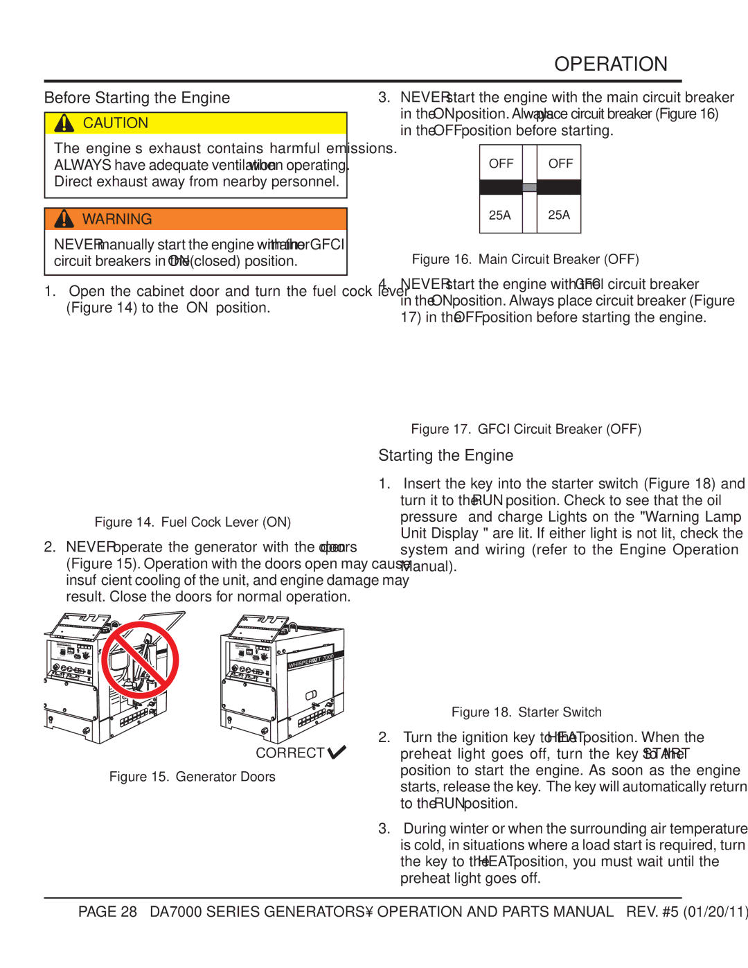 Multiquip DA7000WGH, DA700SSW manual Operation, Before Starting the Engine, Engine’s exhaust contains harmful emissions 