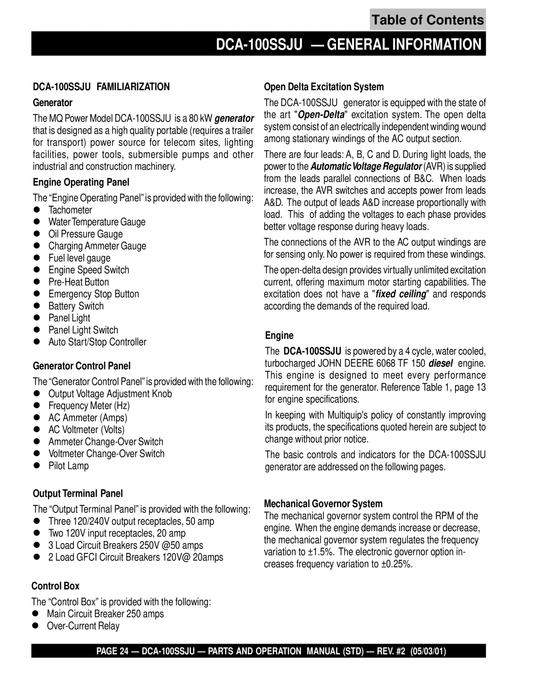 Multiquip operation manual DCA-100SSJU General Information 