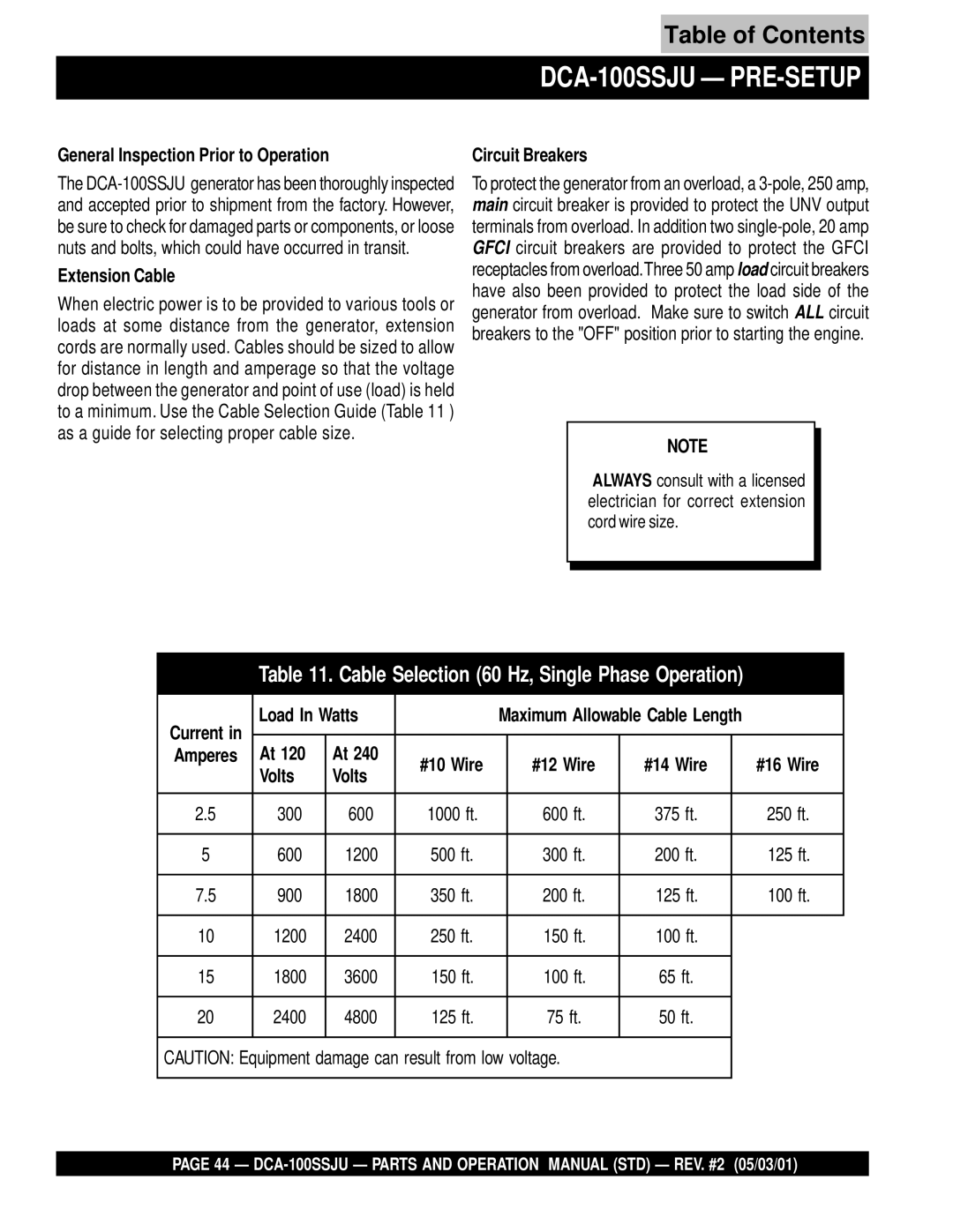 Multiquip operation manual DCA-100SSJU PRE-SETUP 