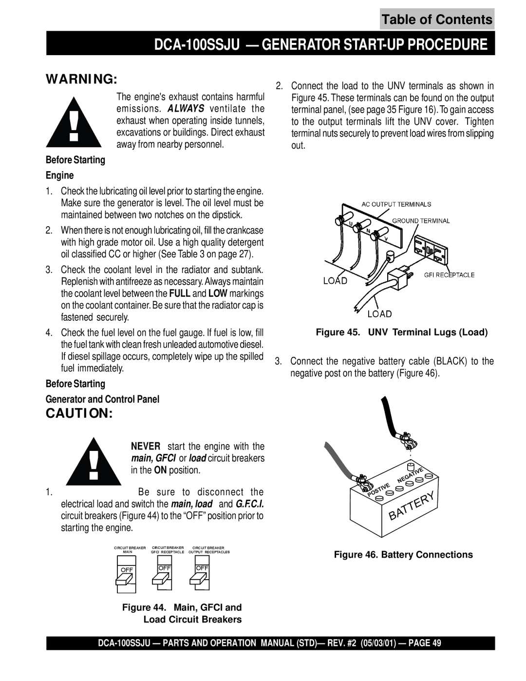 Multiquip DCA-100SSJU operation manual Before Starting Engine, Before Starting Generator and Control Panel 