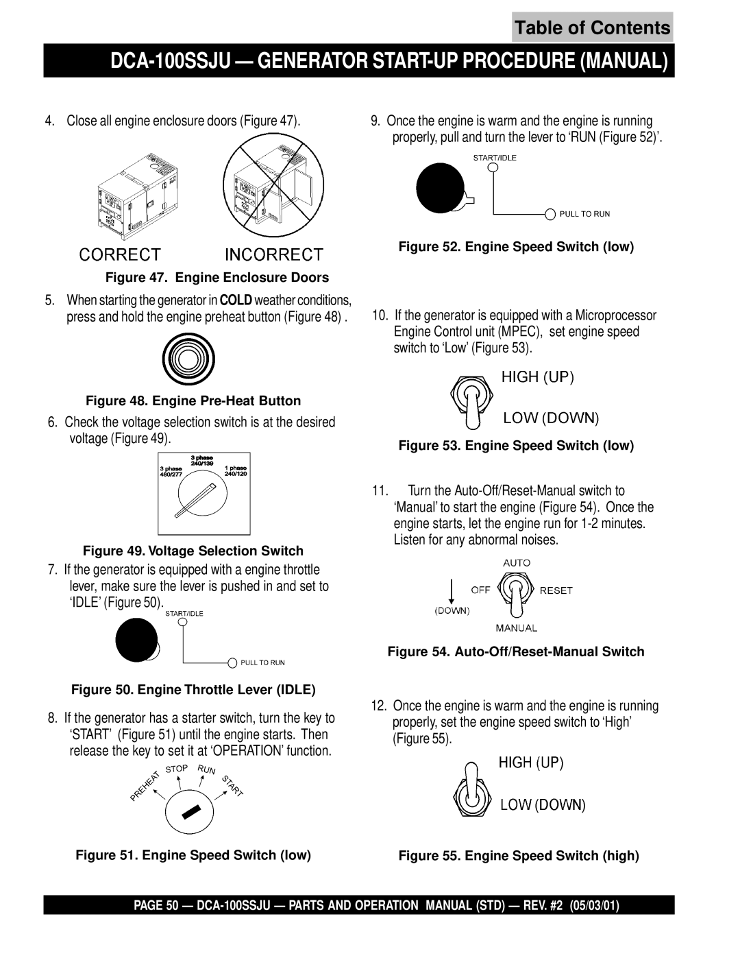 Multiquip operation manual DCA-100SSJU Generator START-UP Procedure Manual, Close all engine enclosure doors Figure 