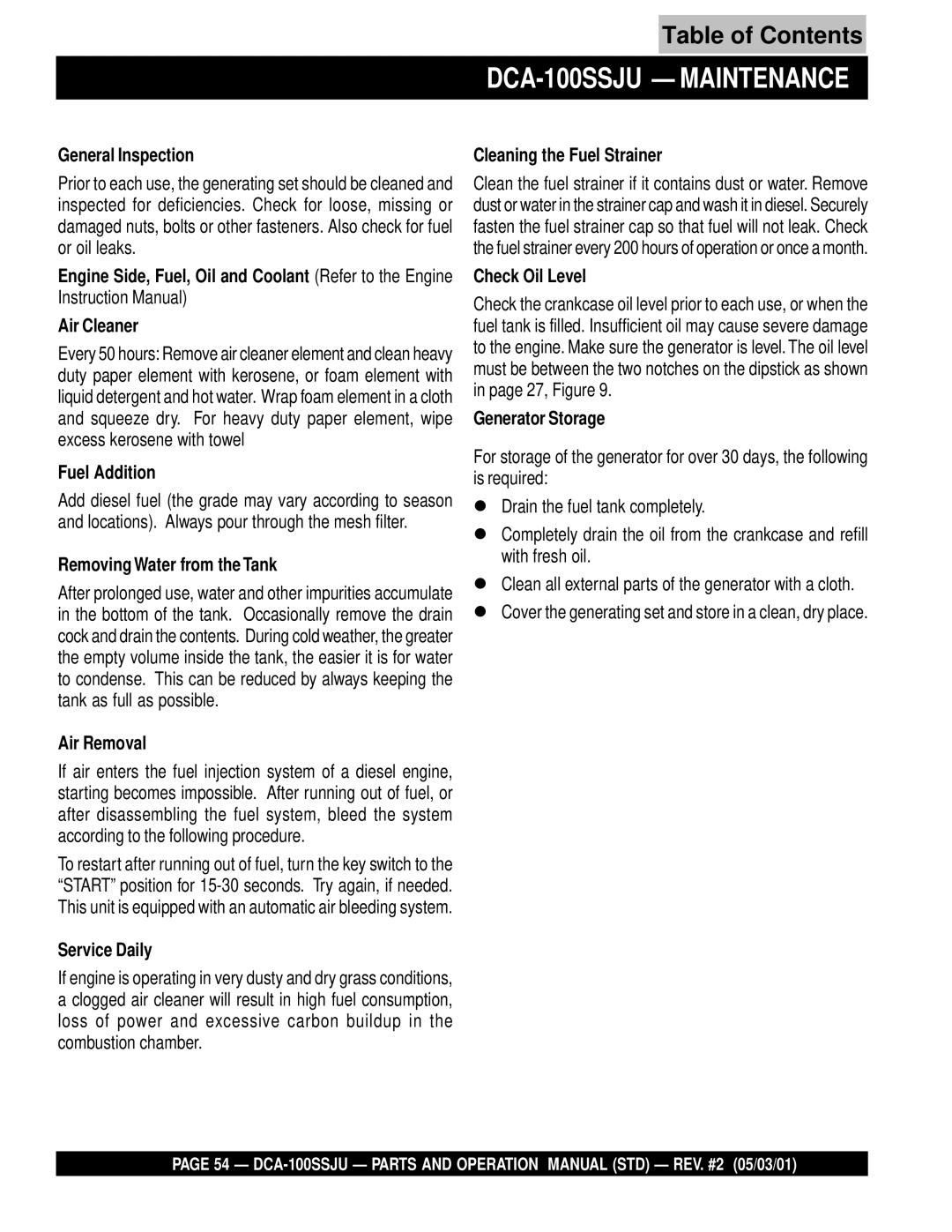 Multiquip operation manual DCA-100SSJU Maintenance 