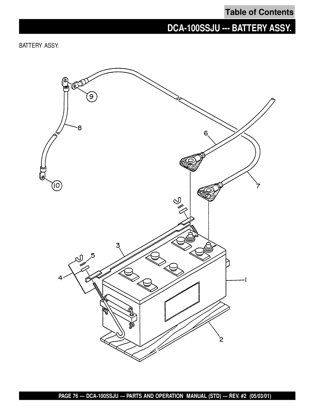 Multiquip operation manual DCA-100SSJU --- Battery Assy 