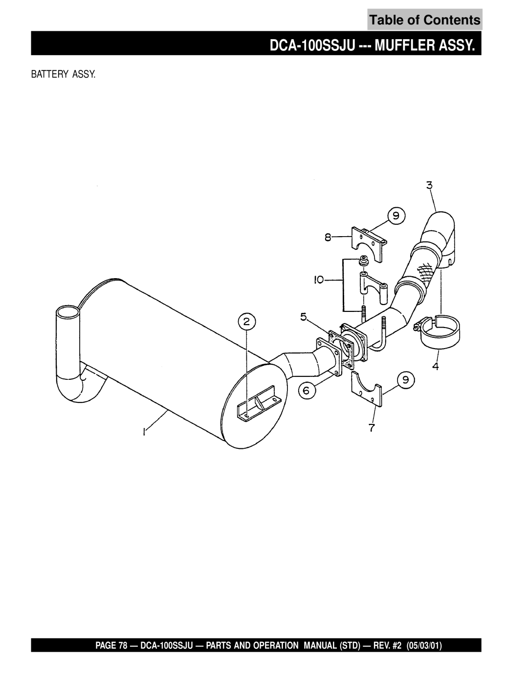 Multiquip operation manual DCA-100SSJU --- Muffler Assy 