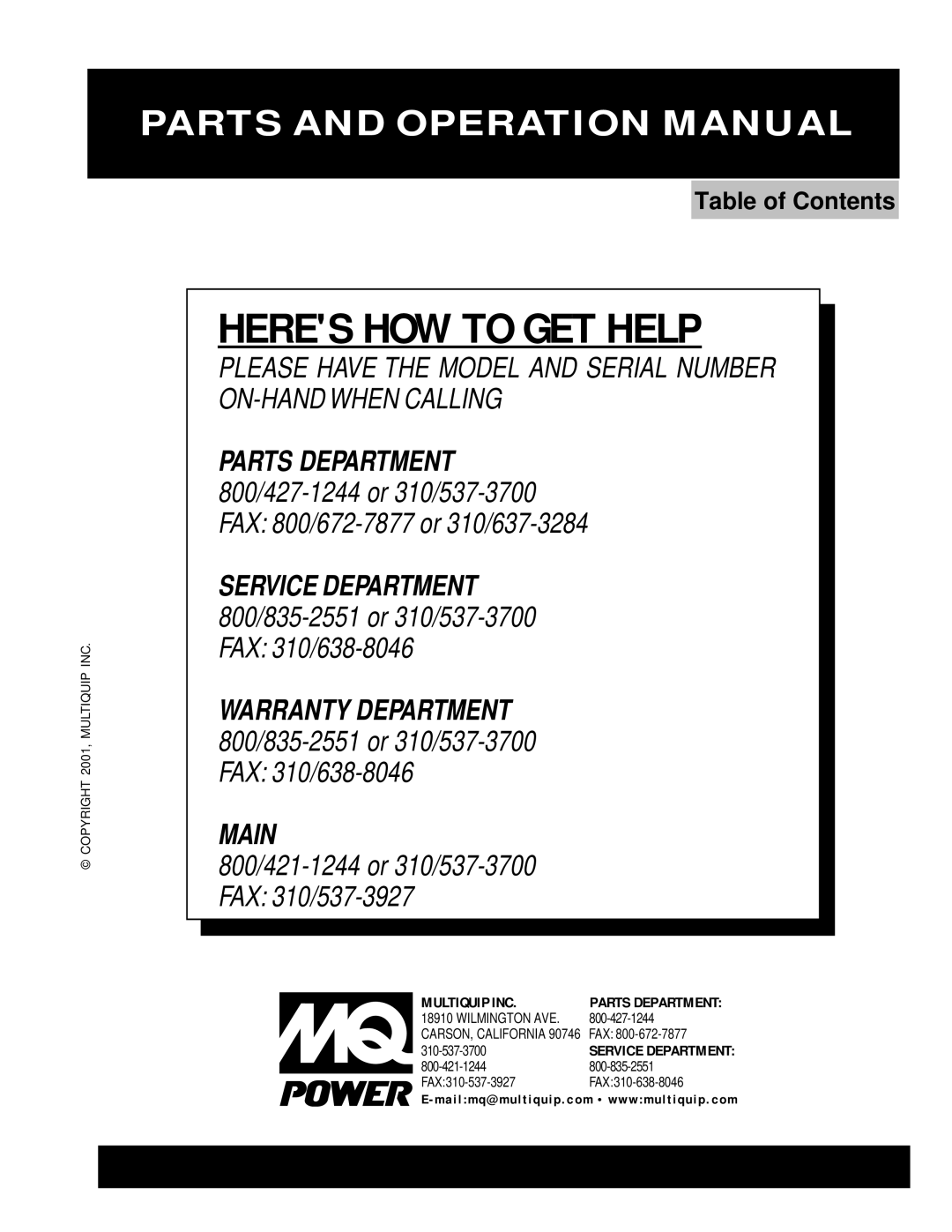 Multiquip DCA-100SSJU operation manual Heres HOW to GET Help 