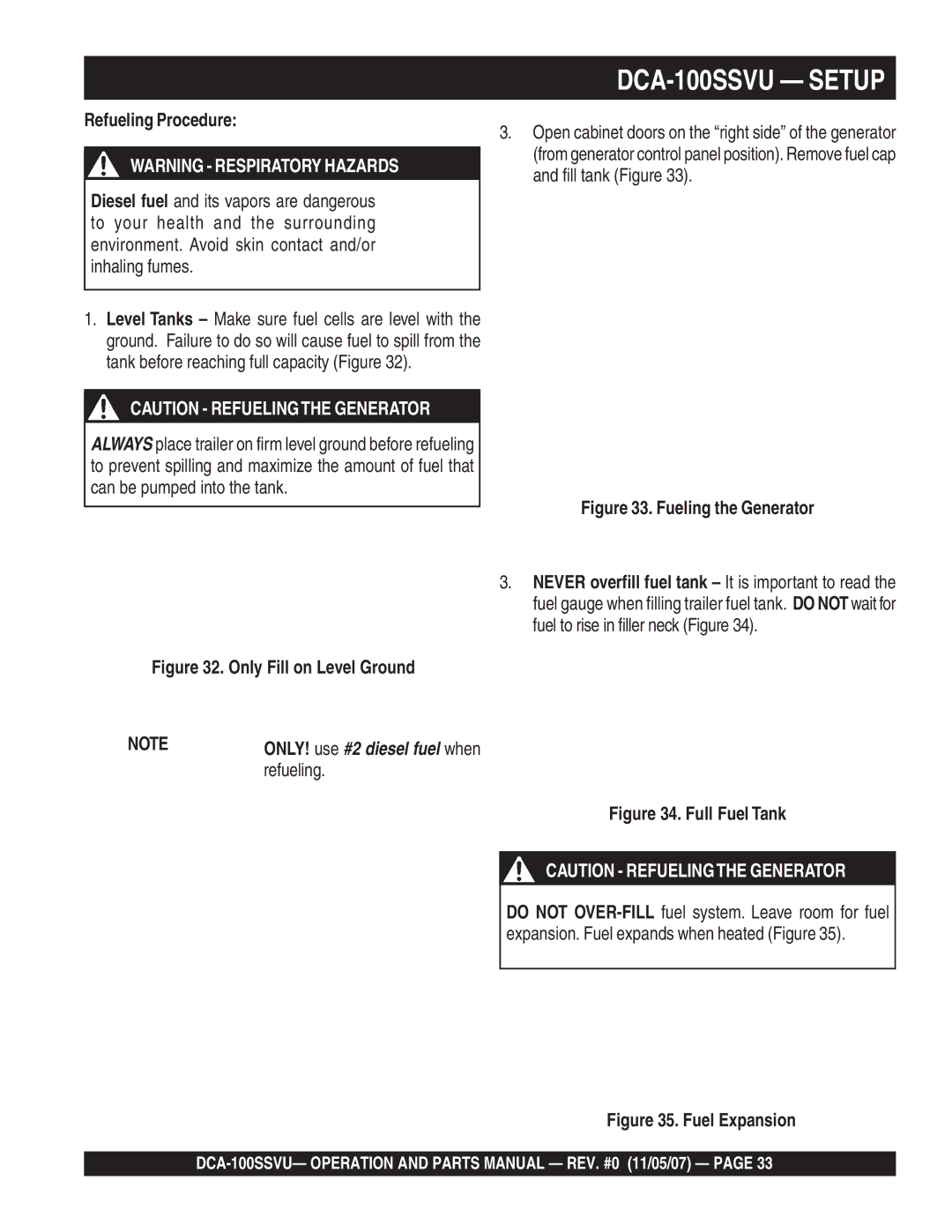 Multiquip DCA-100SSVU operation manual Refueling Procedure 