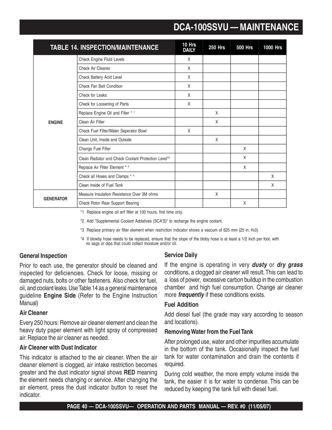 Multiquip operation manual DCA-100SSVU Maintenance 