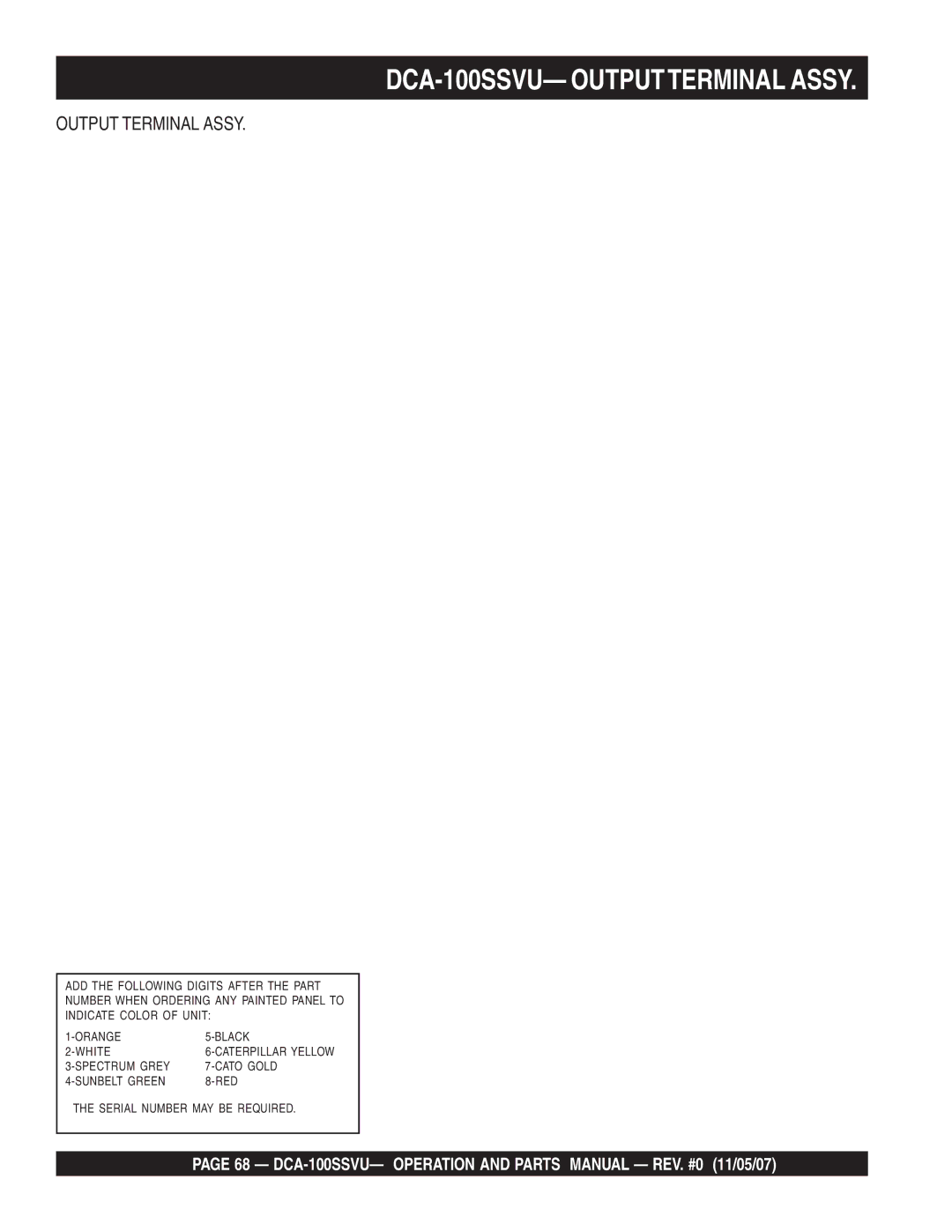 Multiquip operation manual DCA-100SSVU- Outputterminal Assy, Output Terminal Assy 