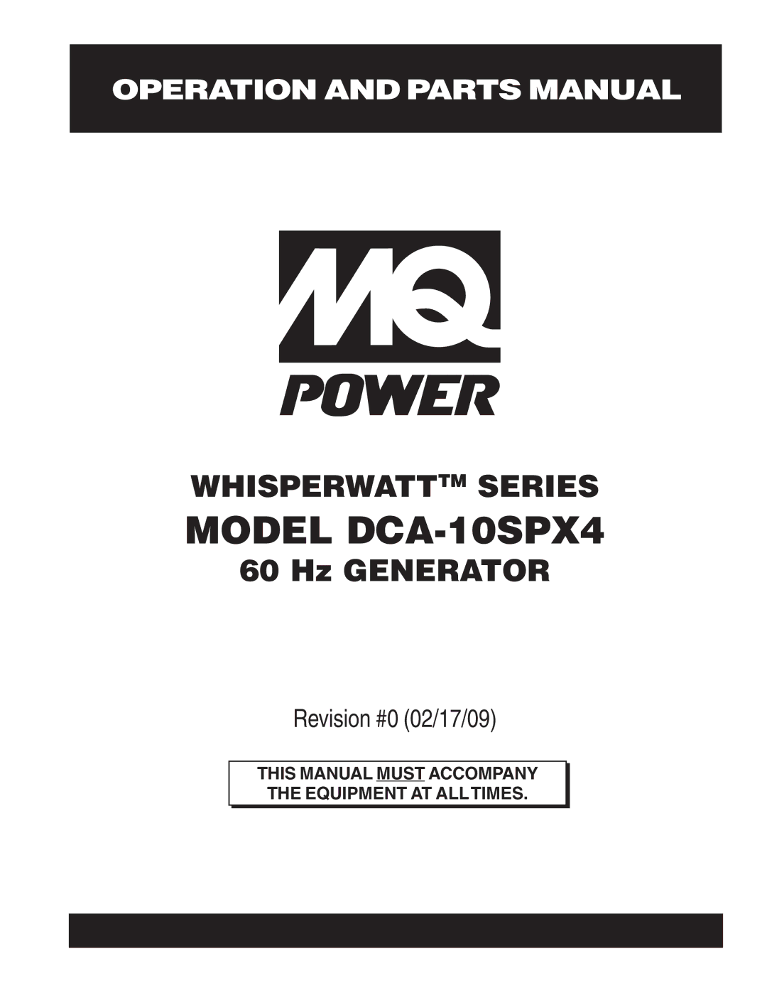 Multiquip operation manual Model DCA-10SPX4 