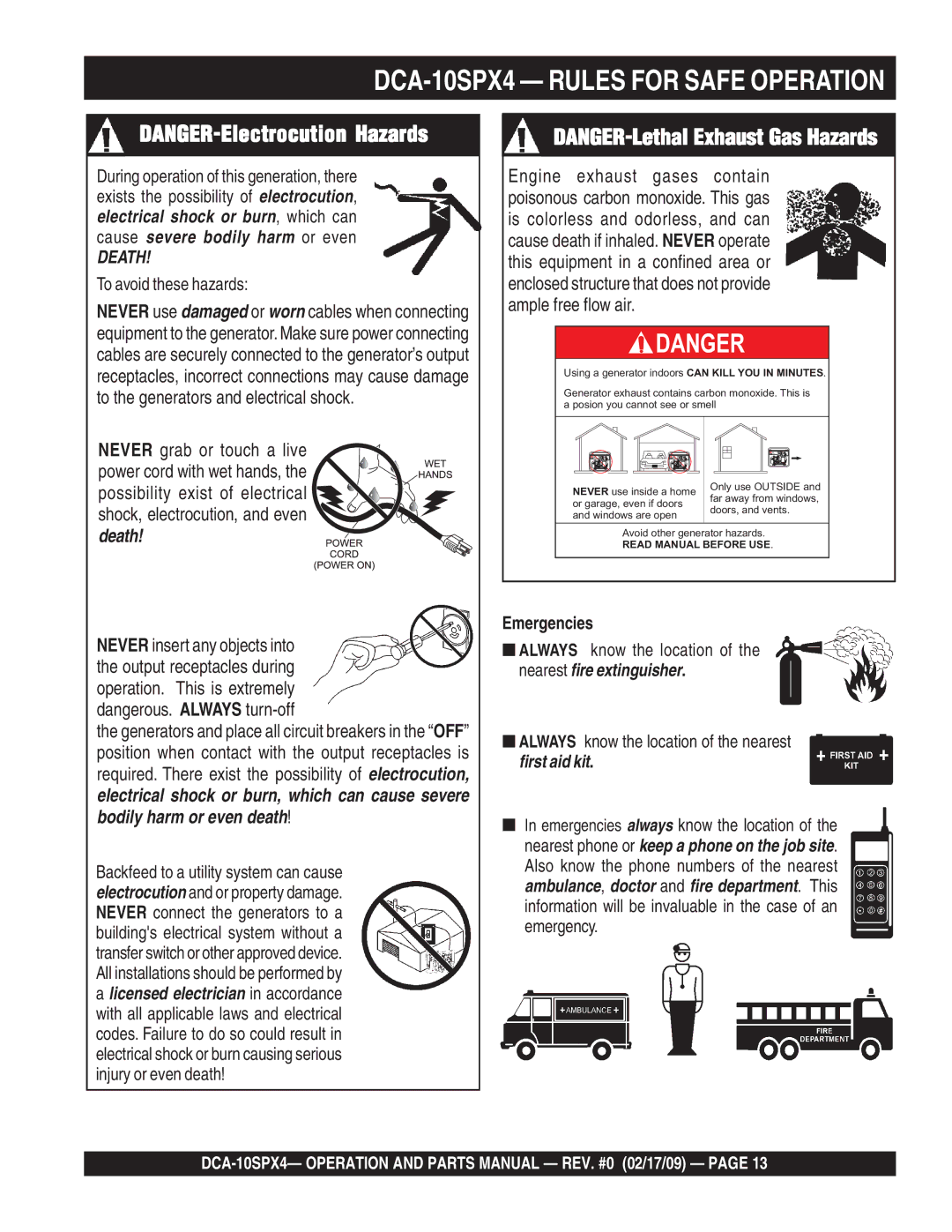 Multiquip DCA-10SPX4 operation manual Death 