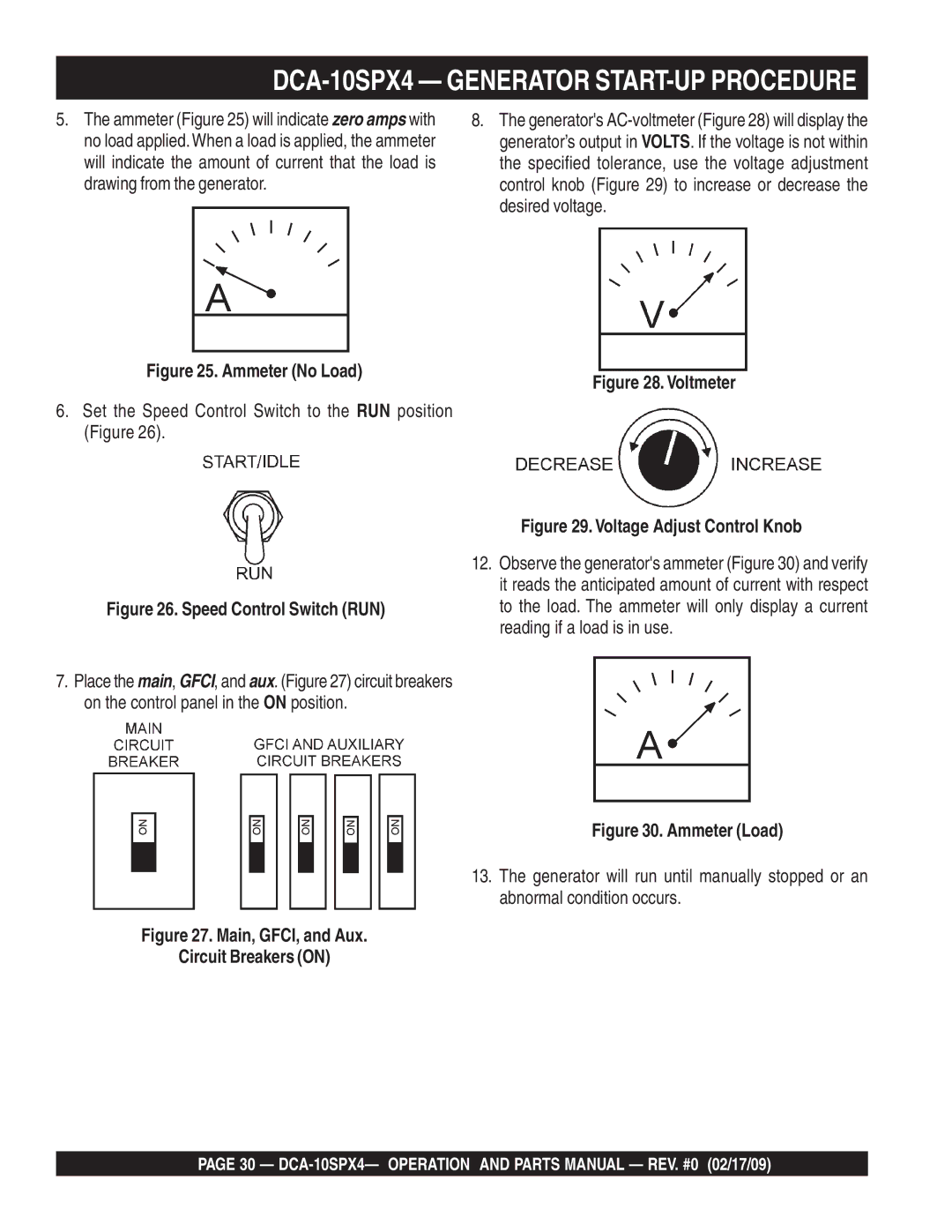 Multiquip DCA-10SPX4 Generator START-UP Procedure, Set the Speed Control Switch to the RUN position Figure 