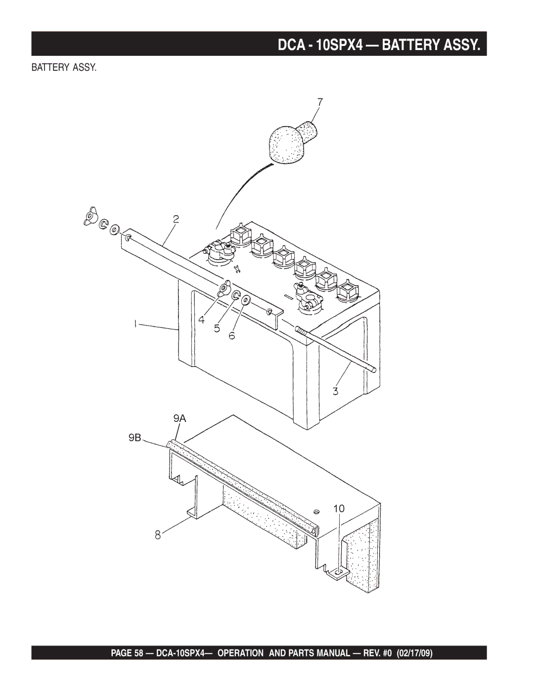 Multiquip DCA-10SPX4 operation manual DCA 10SPX4 Battery Assy 