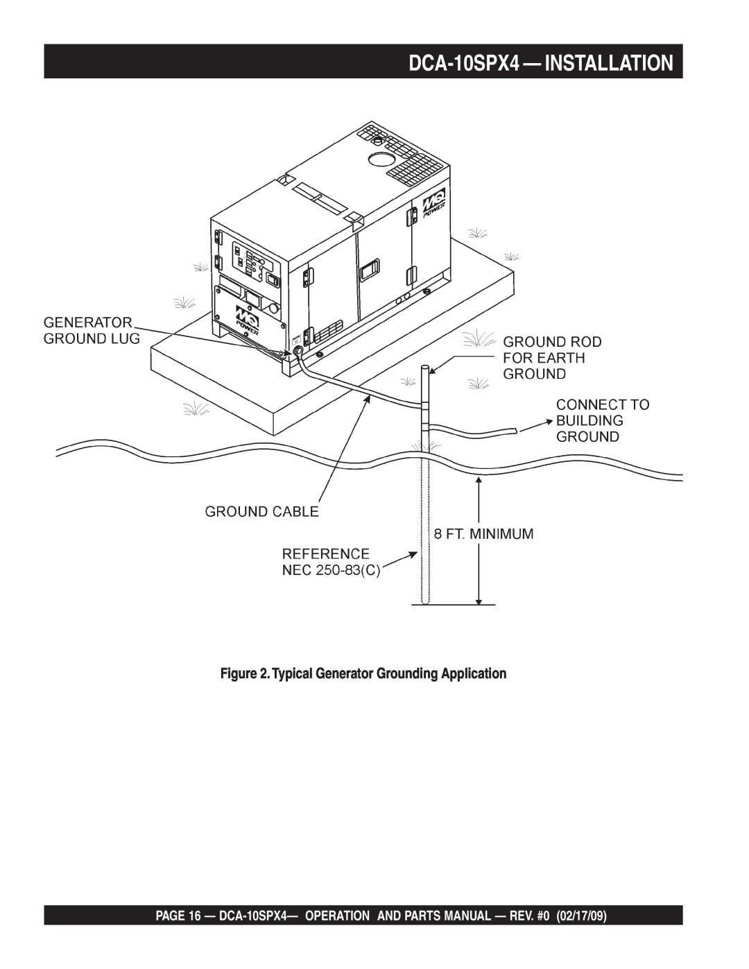 Multiquip operation manual DCA-10SPX4 - INSTALLATION, Typical Generator Grounding Application 