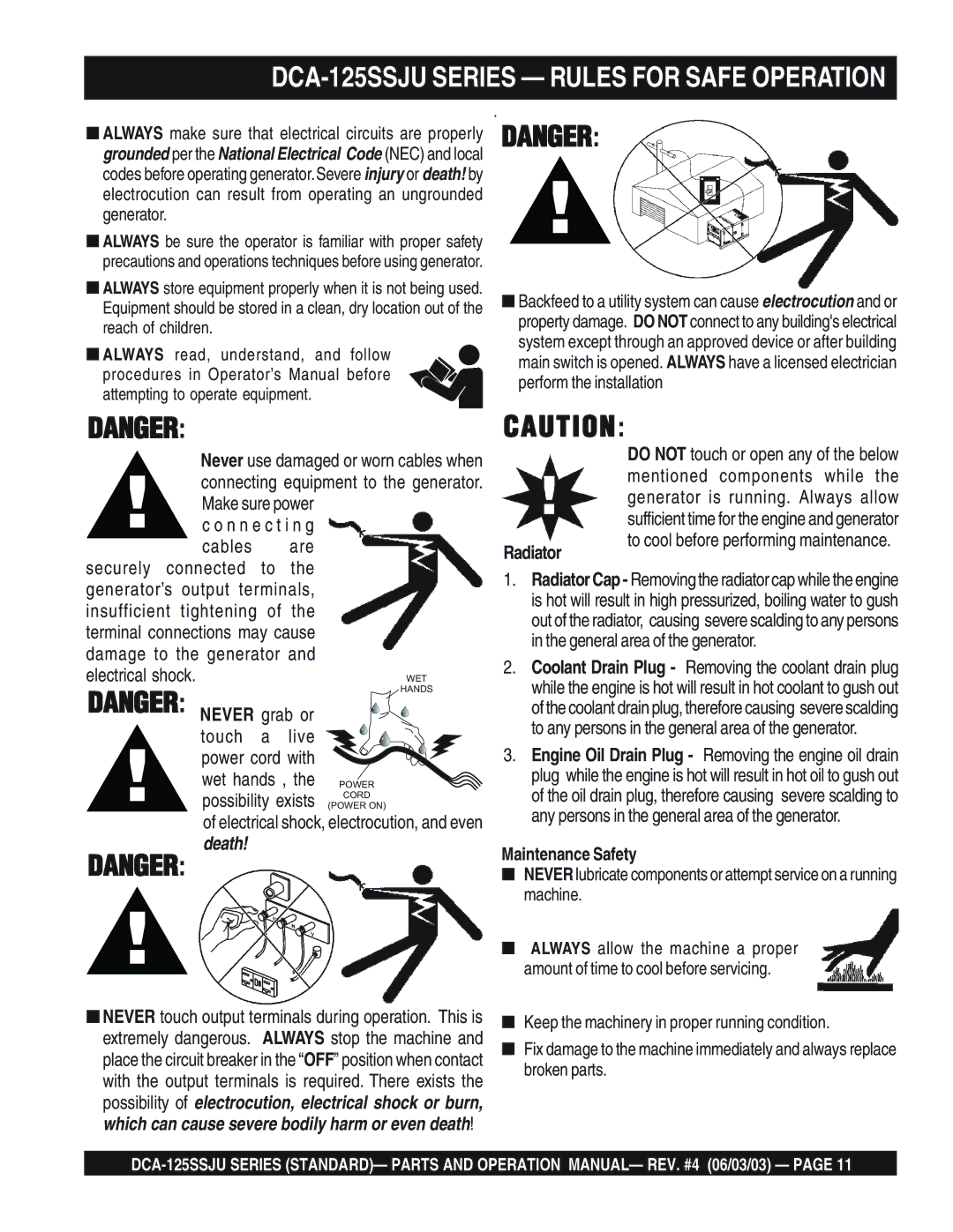 Multiquip manual DCA-125SSJU Series Rules for Safe Operation, Radiator 