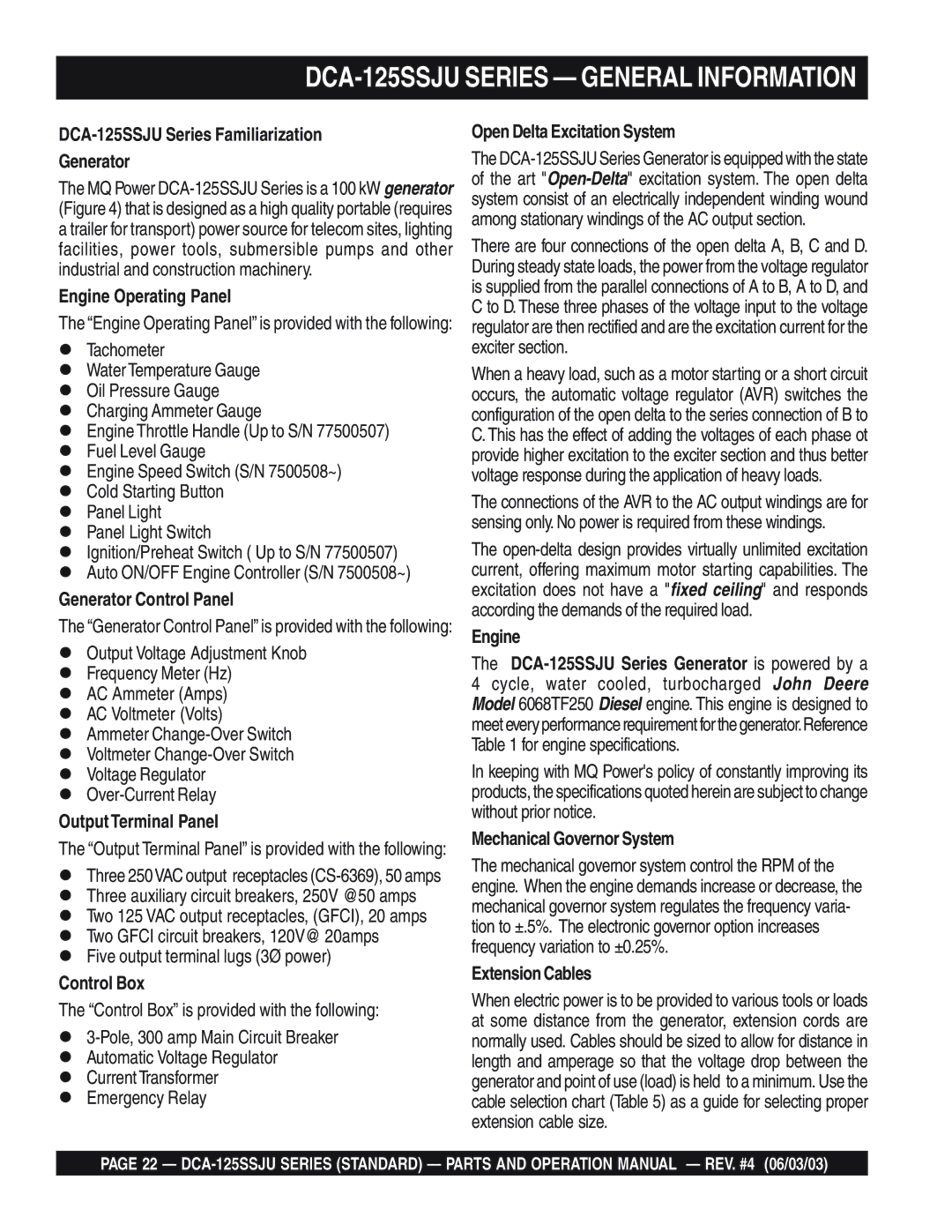 Multiquip manual DCA-125SSJU Series General Information 