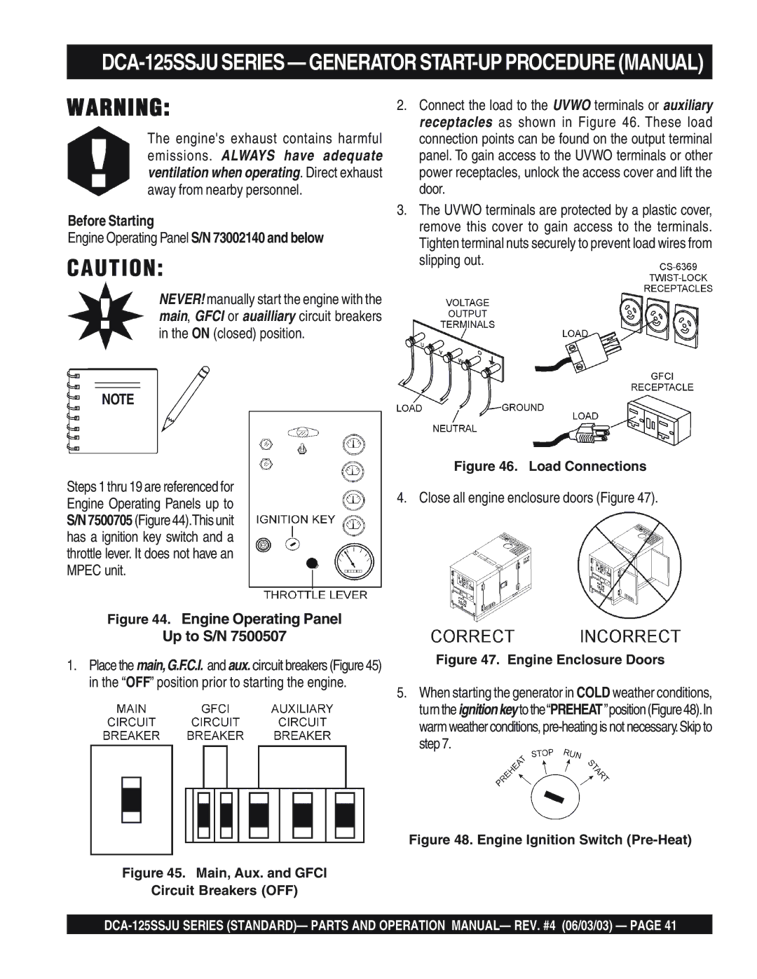 Multiquip DCA-125SSJU manual Away from nearby personnel, Before Starting, Close all engine enclosure doors Figure 