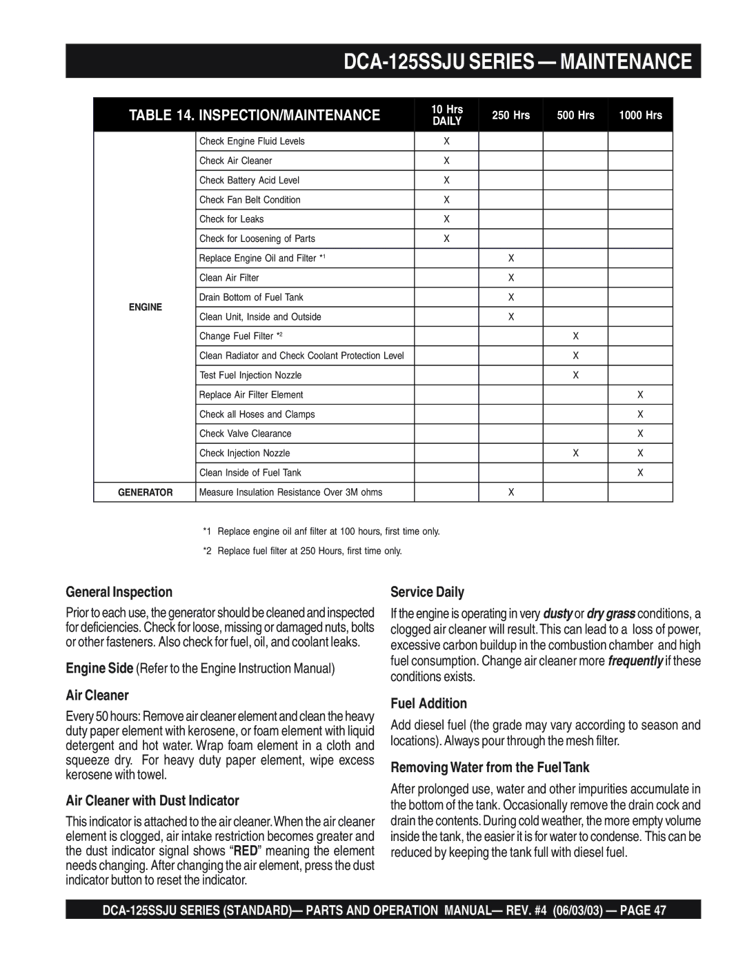 Multiquip manual DCA-125SSJU Series Maintenance 