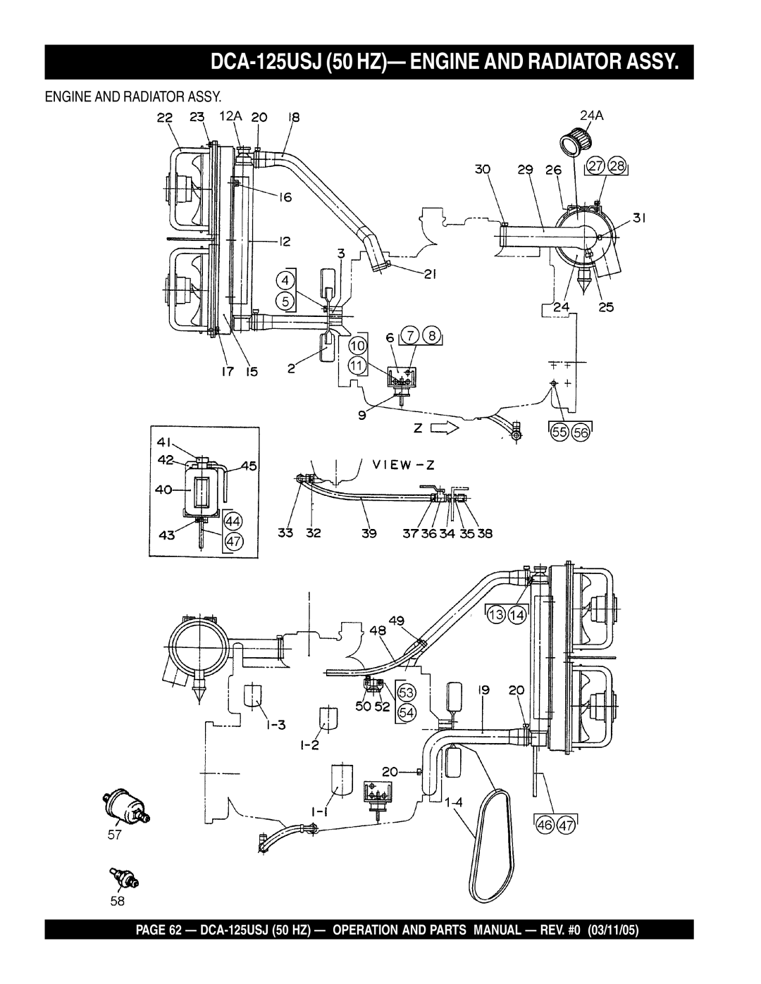 Multiquip operation manual DCA-125USJ 50 HZ- Engine and Radiator Assy 