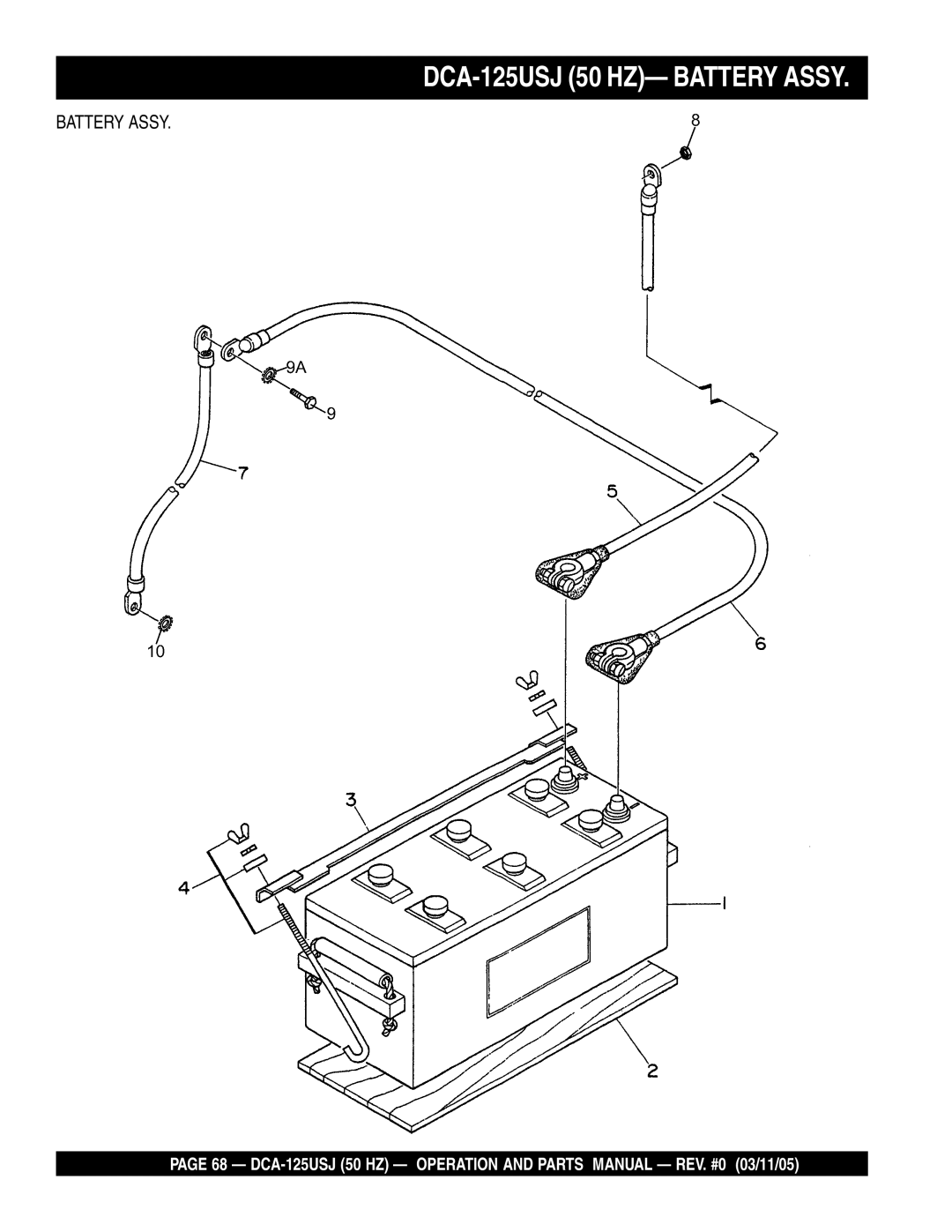 Multiquip operation manual DCA-125USJ 50 HZ- Battery Assy 