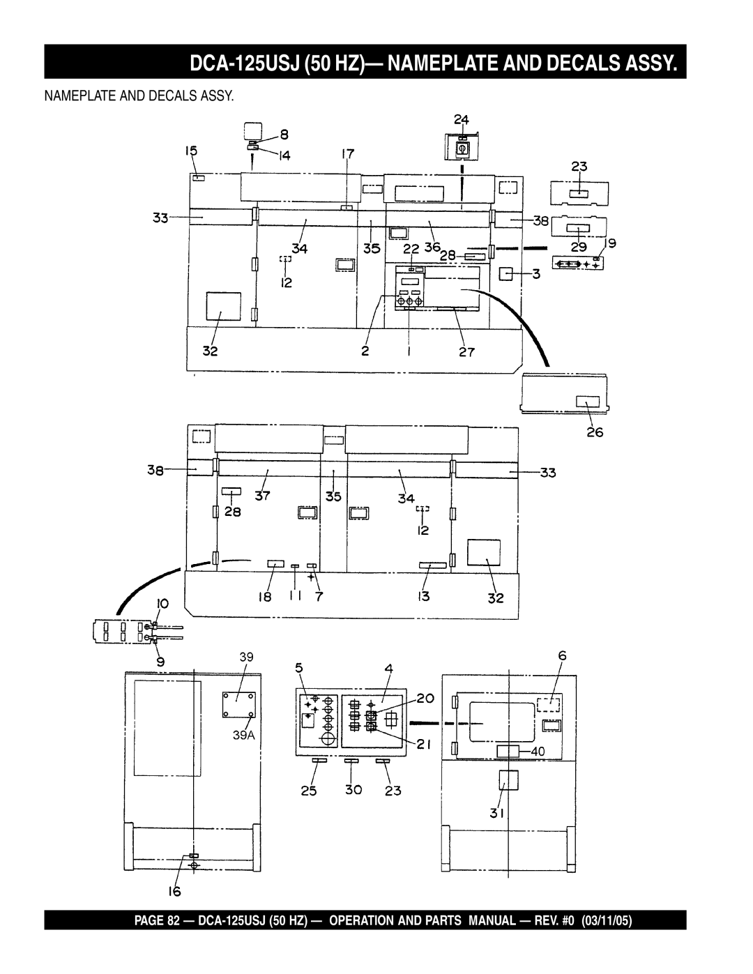 Multiquip operation manual DCA-125USJ 50 HZ- Nameplate and Decals Assy 