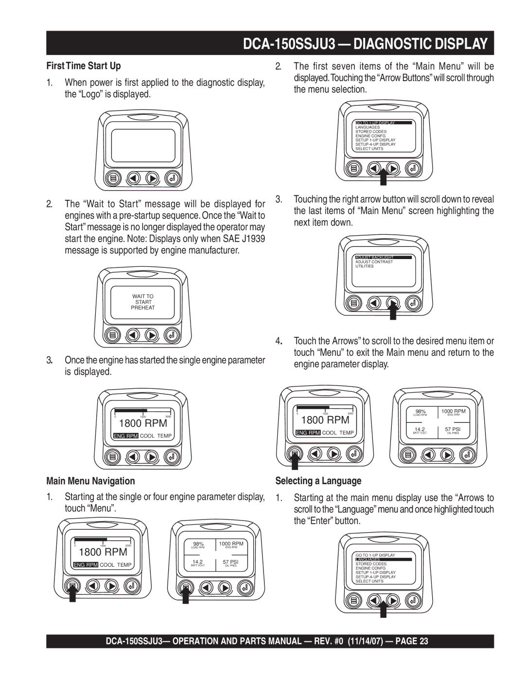 Multiquip operation manual DCA-150SSJU3 Diagnostic Display 