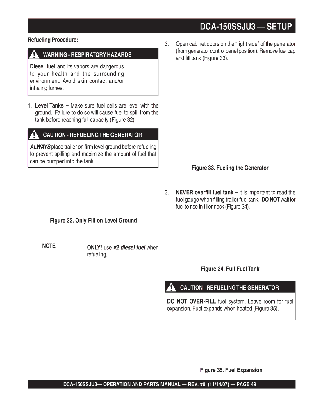 Multiquip DCA-150SSJU3 operation manual Refueling Procedure 