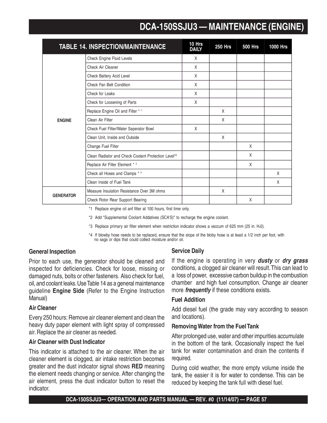 Multiquip operation manual DCA-150SSJU3 Maintenance Engine 