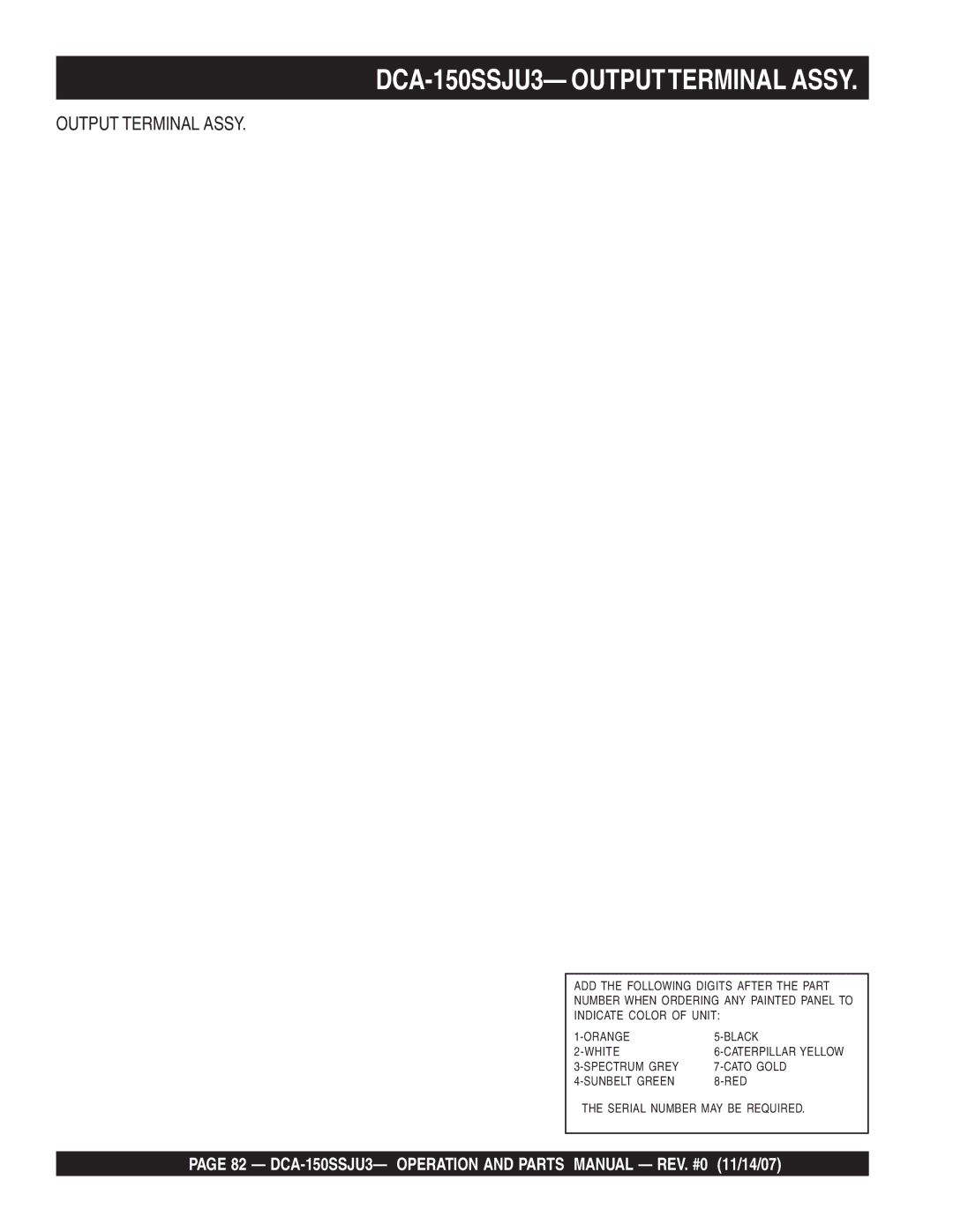 Multiquip operation manual DCA-150SSJU3- Outputterminal Assy, Output Terminal Assy 