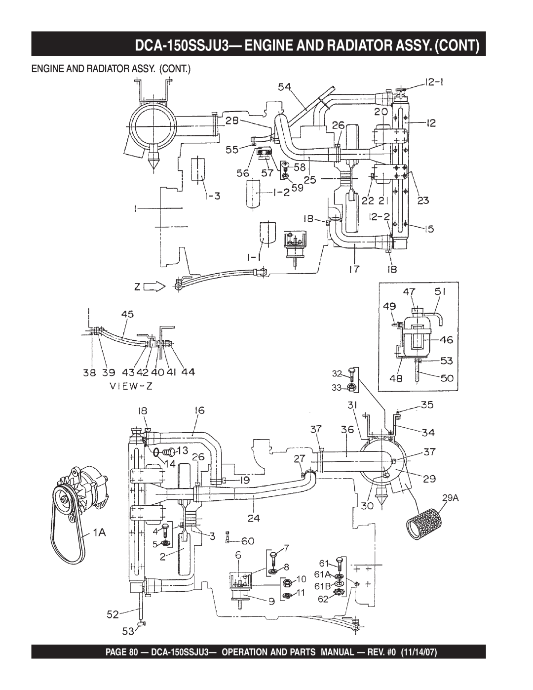 Multiquip operation manual DCA-150SSJU3—ENGINE AND RADIATOR ASSY. CONT, Engine And Radiator Assy. Cont 