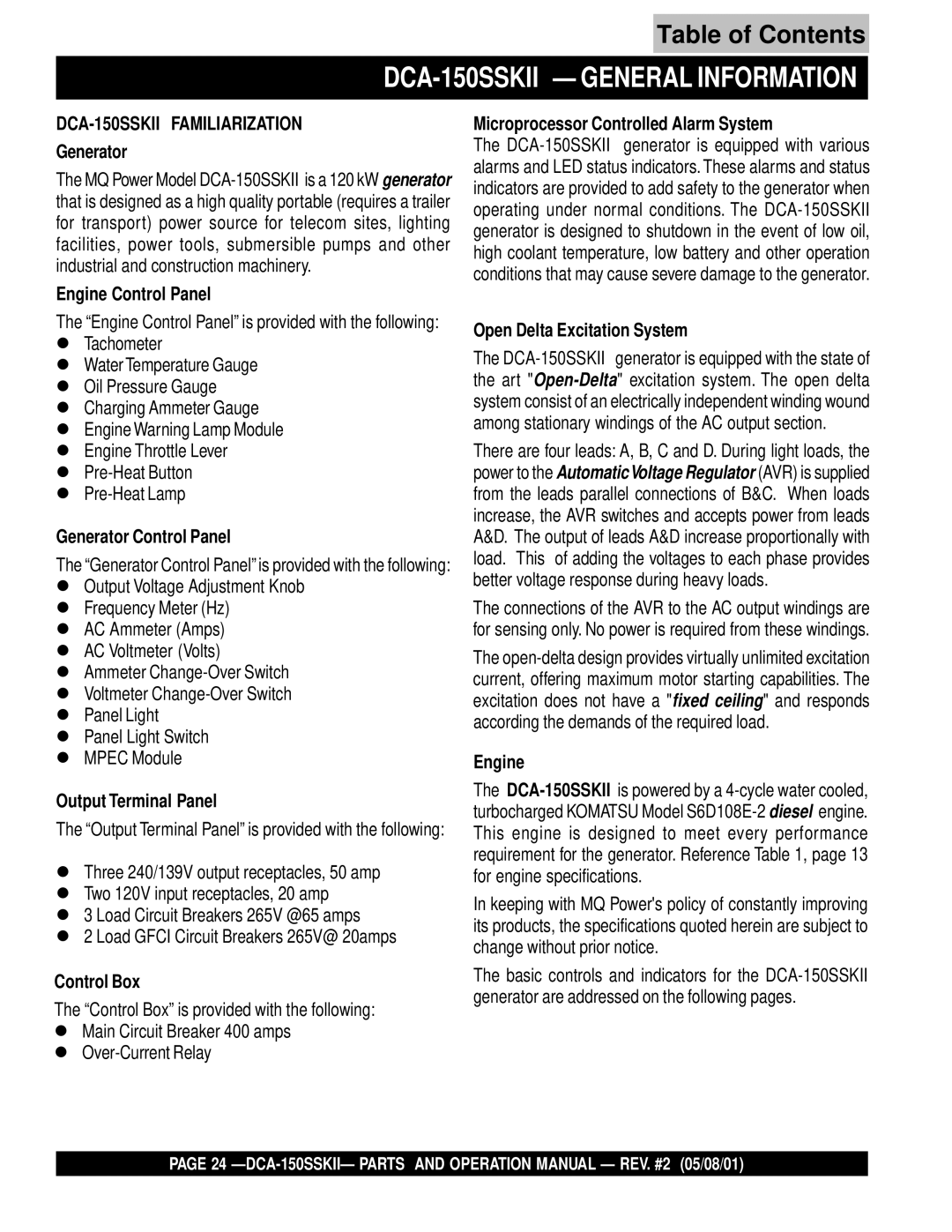 Multiquip operation manual DCA-150SSKII General Information 