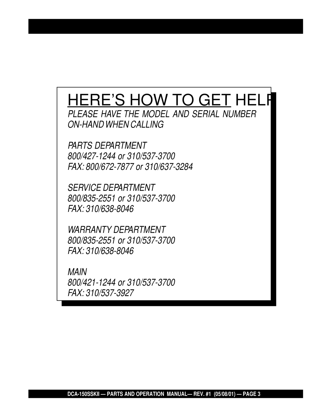 Multiquip DCA-150SSKII operation manual Heres HOW to GET Help 