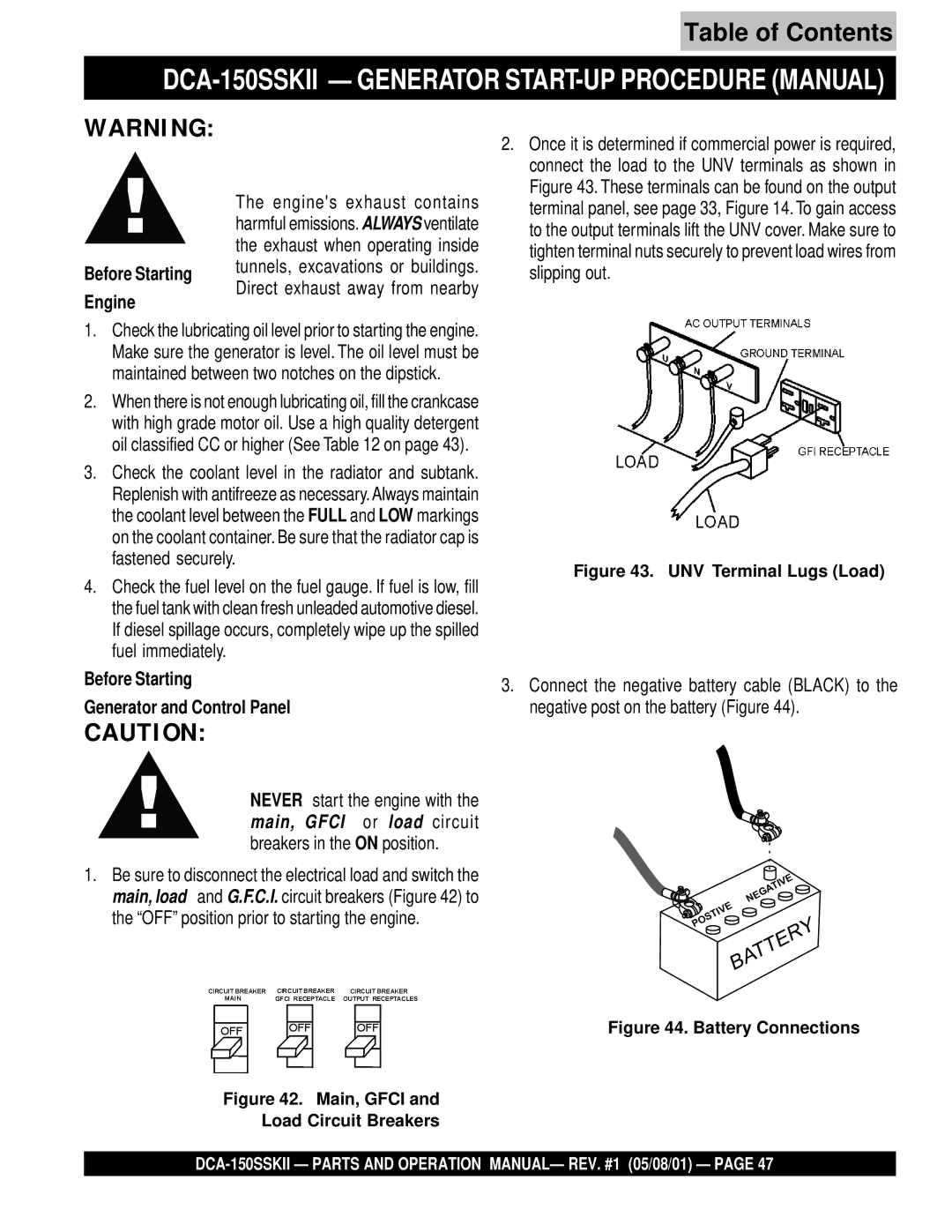 Multiquip DCA-150SSKII operation manual Before Starting Generator and Control Panel 