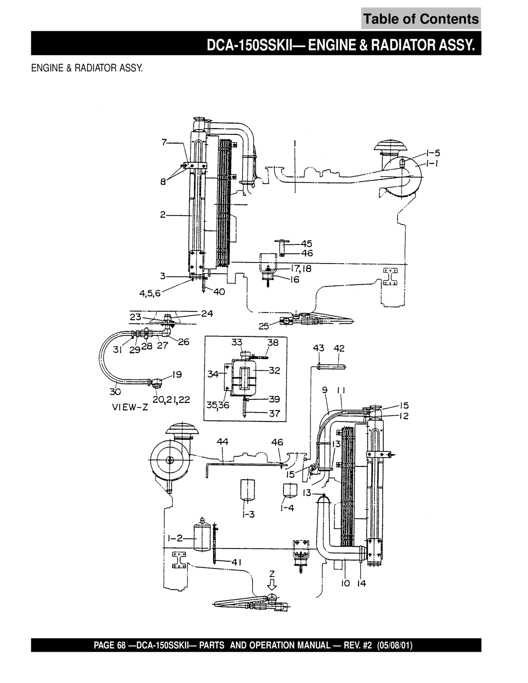 Multiquip operation manual DCA-150SSKII- Engine & Radiator Assy 