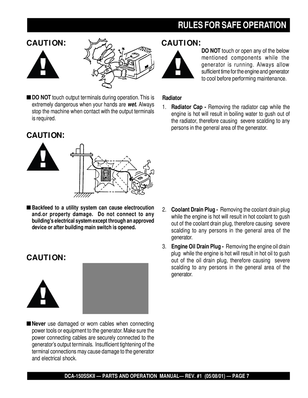 Multiquip DCA-150SSKII operation manual Rules for Safe Operation, Radiator 