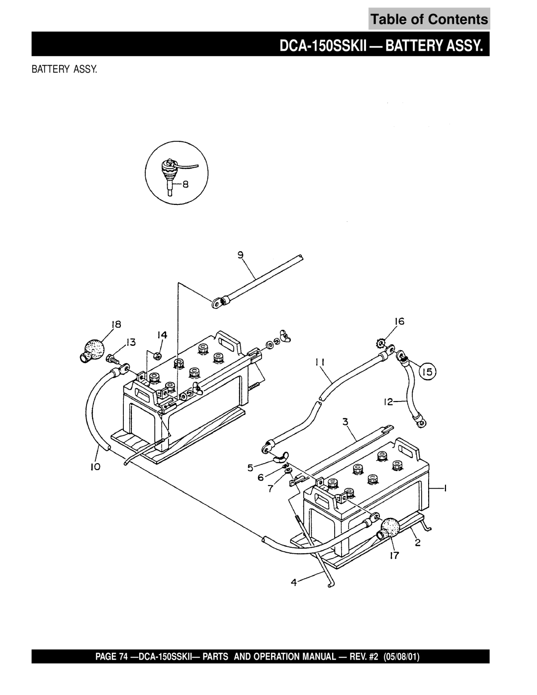 Multiquip operation manual DCA-150SSKII Battery Assy 