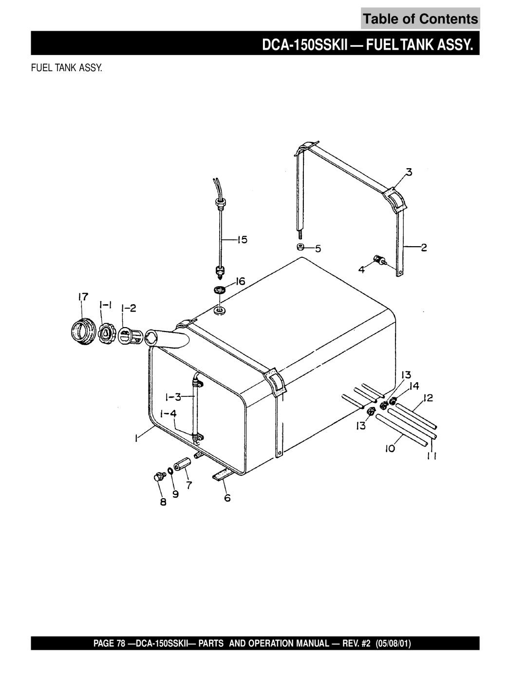 Multiquip operation manual DCA-150SSKII Fueltank Assy, Fuel Tank Assy 