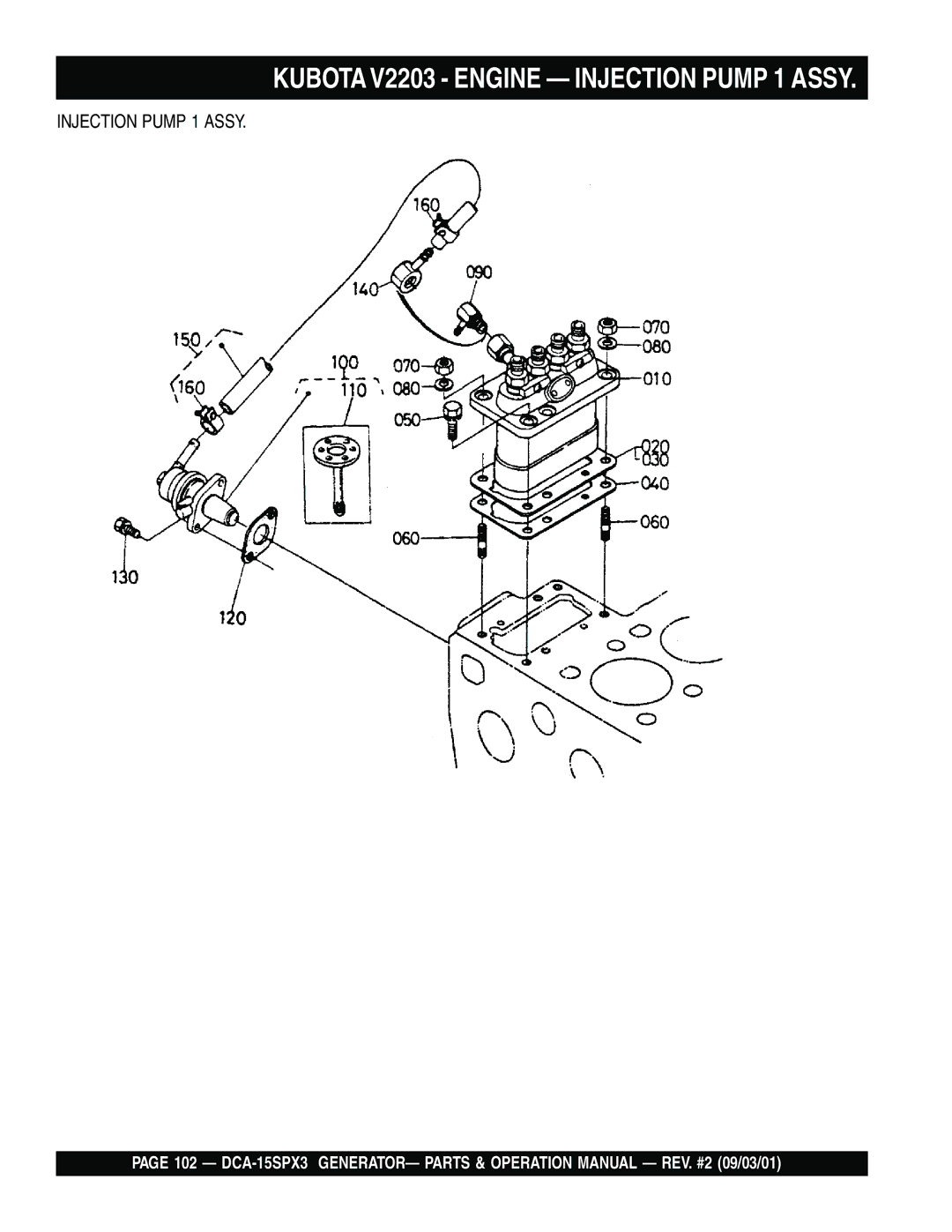 Multiquip DCA-15SPX3 operation manual Kubota V2203 Engine Injection Pump 1 Assy 