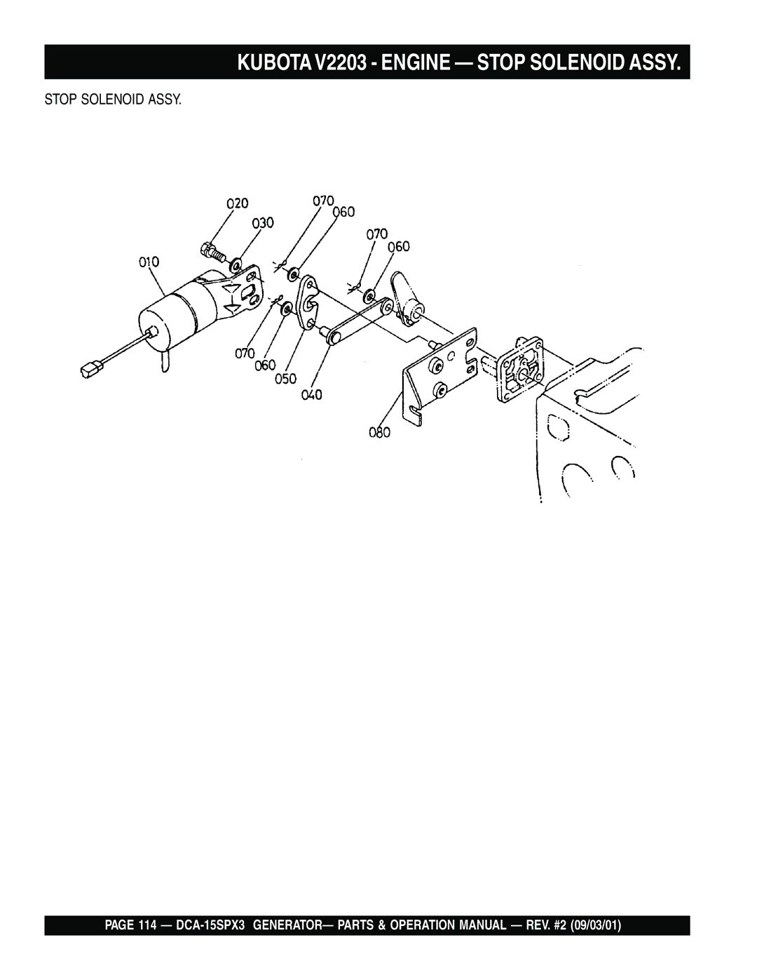 Multiquip DCA-15SPX3 operation manual Kubota V2203 Engine Stop Solenoid Assy 