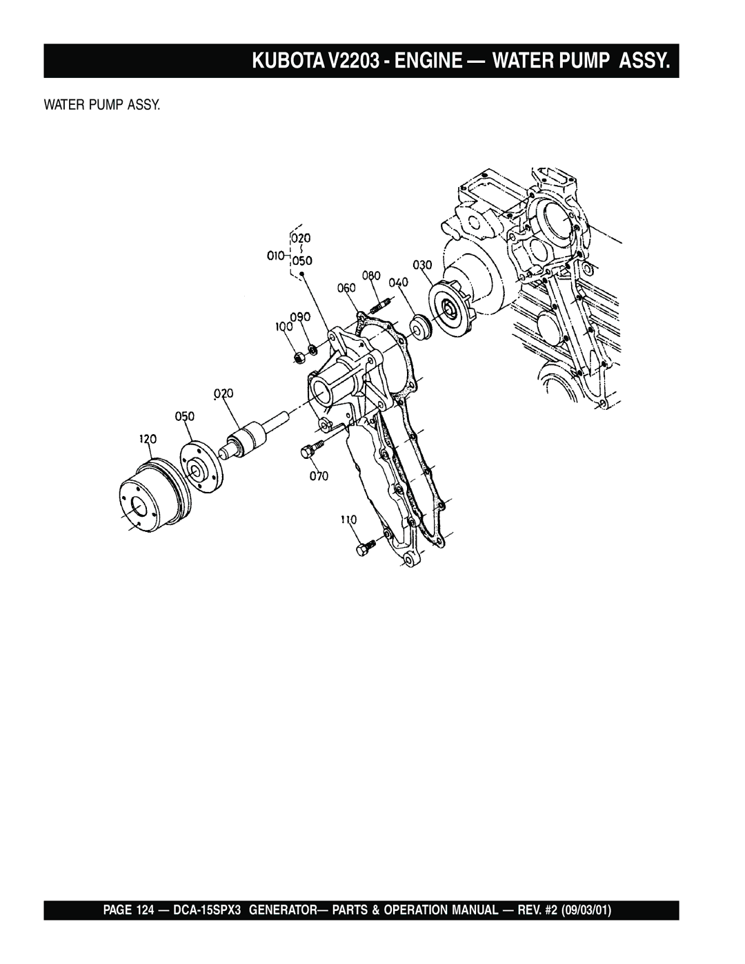 Multiquip DCA-15SPX3 operation manual Kubota V2203 Engine Water Pump Assy 