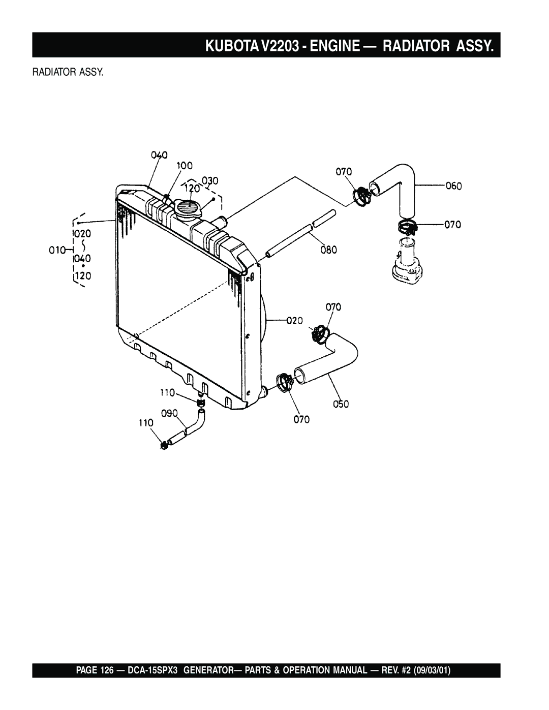 Multiquip DCA-15SPX3 operation manual Kubota V2203 Engine Radiator Assy 