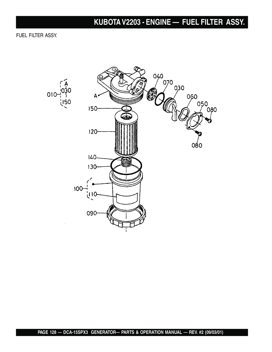 Multiquip DCA-15SPX3 operation manual Kubota V2203 Engine Fuel Filter Assy 