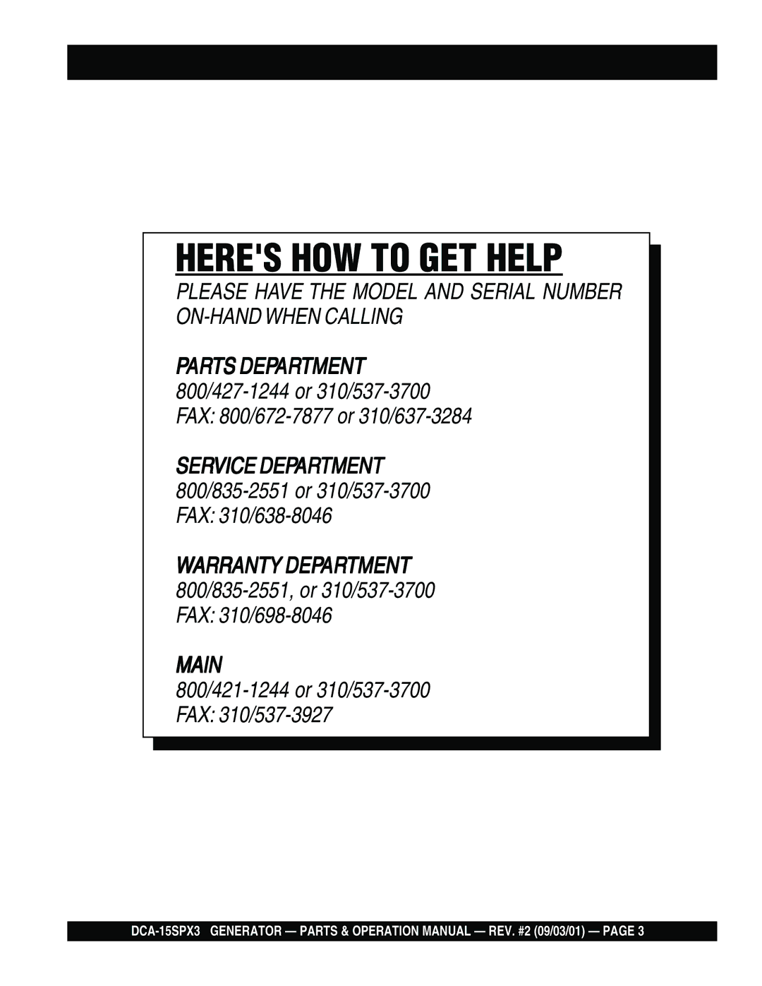 Multiquip DCA-15SPX3 operation manual Heres HOW to GET Help 