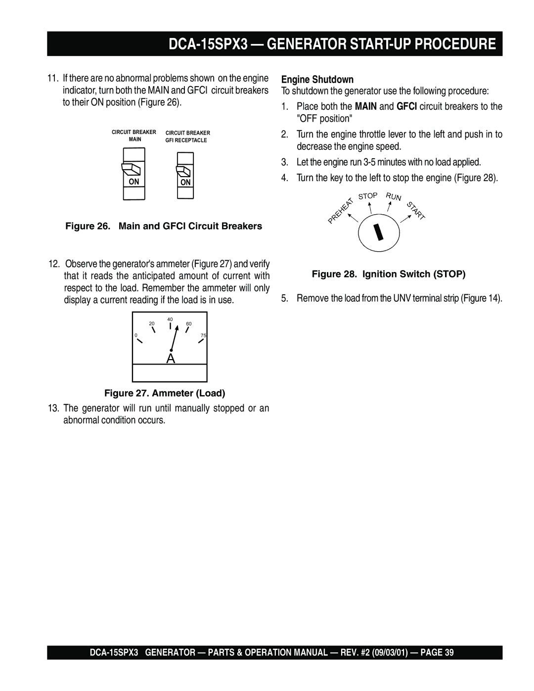 Multiquip DCA-15SPX3 operation manual Engine Shutdown, Onon 