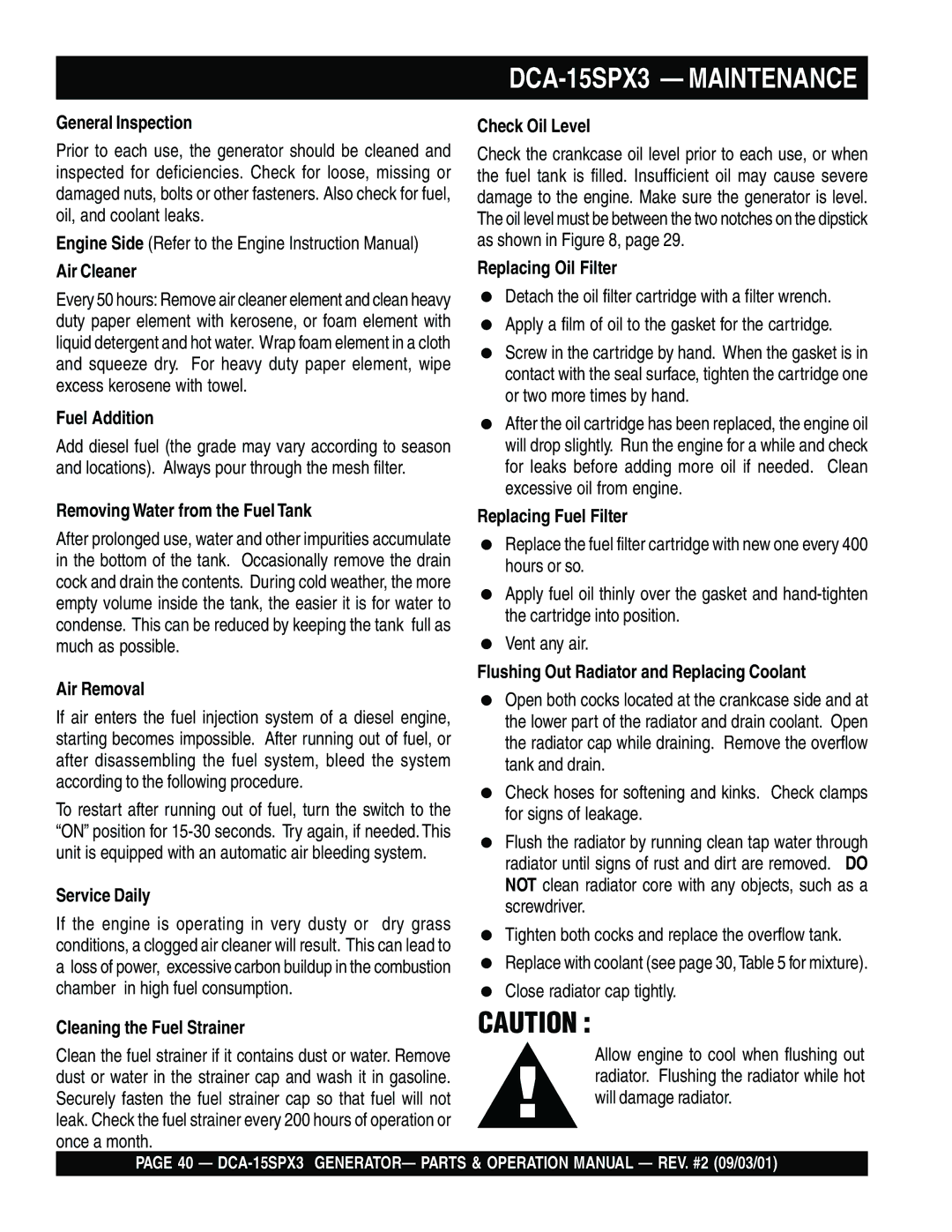 Multiquip operation manual DCA-15SPX3 Maintenance 