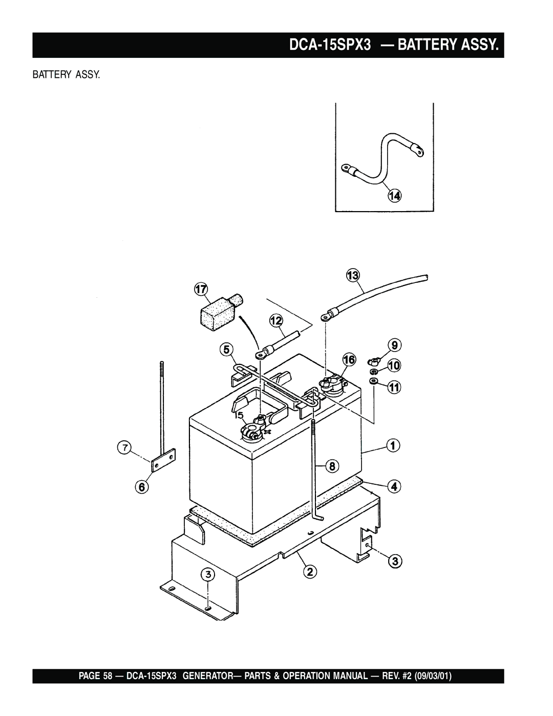 Multiquip operation manual DCA-15SPX3 Battery Assy 