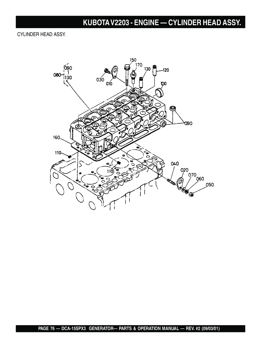 Multiquip DCA-15SPX3 operation manual Kubota V2203 Engine Cylinder Head Assy 