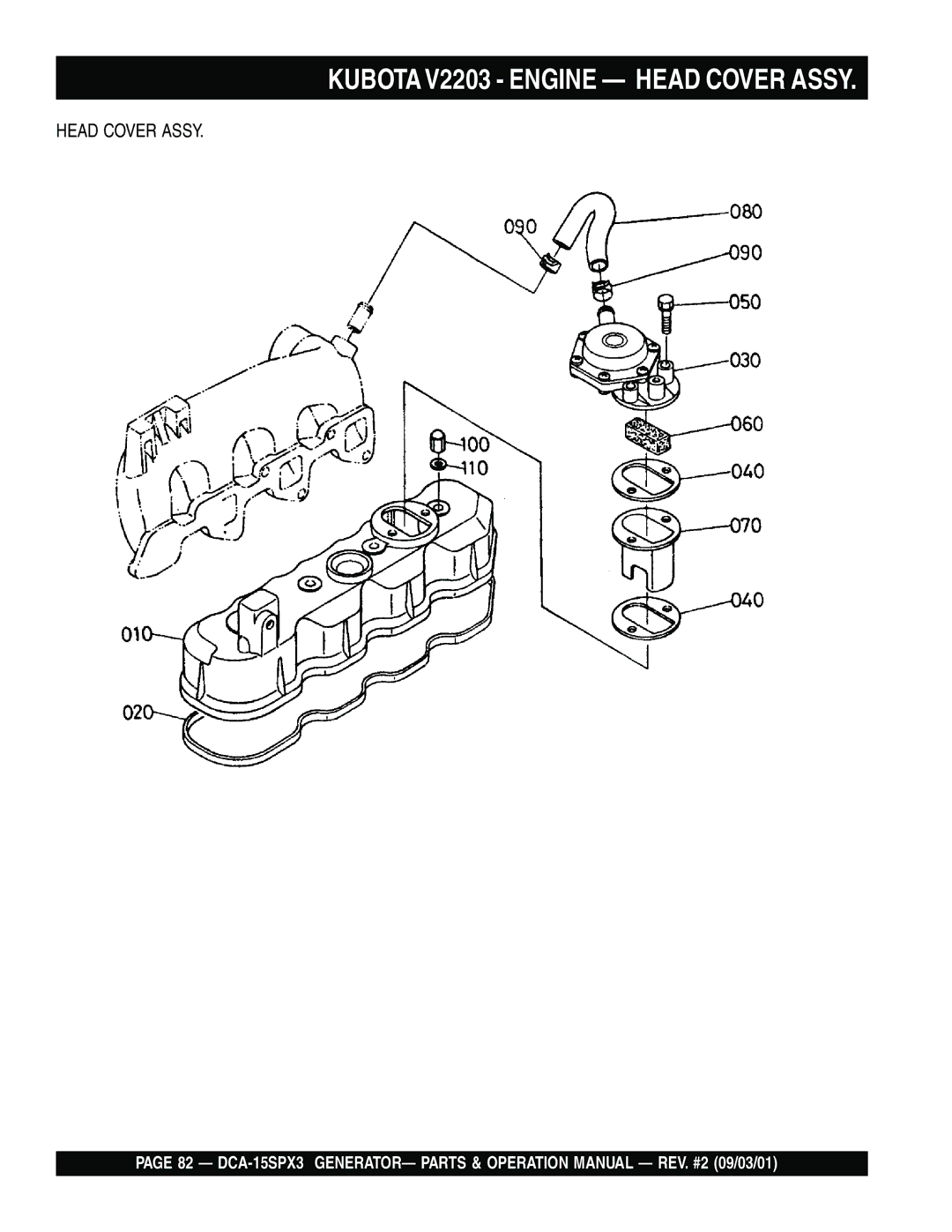 Multiquip DCA-15SPX3 operation manual Kubota V2203 Engine Head Cover Assy 