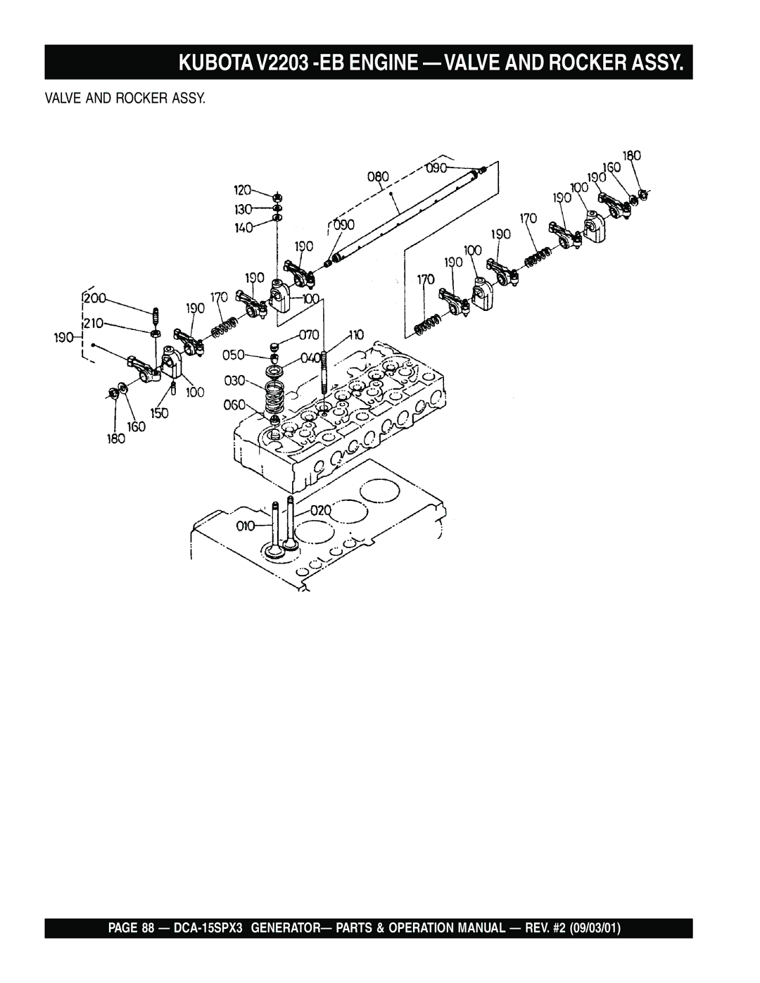 Multiquip DCA-15SPX3 operation manual Kubota V2203 -EB Engine Valve and Rocker Assy 