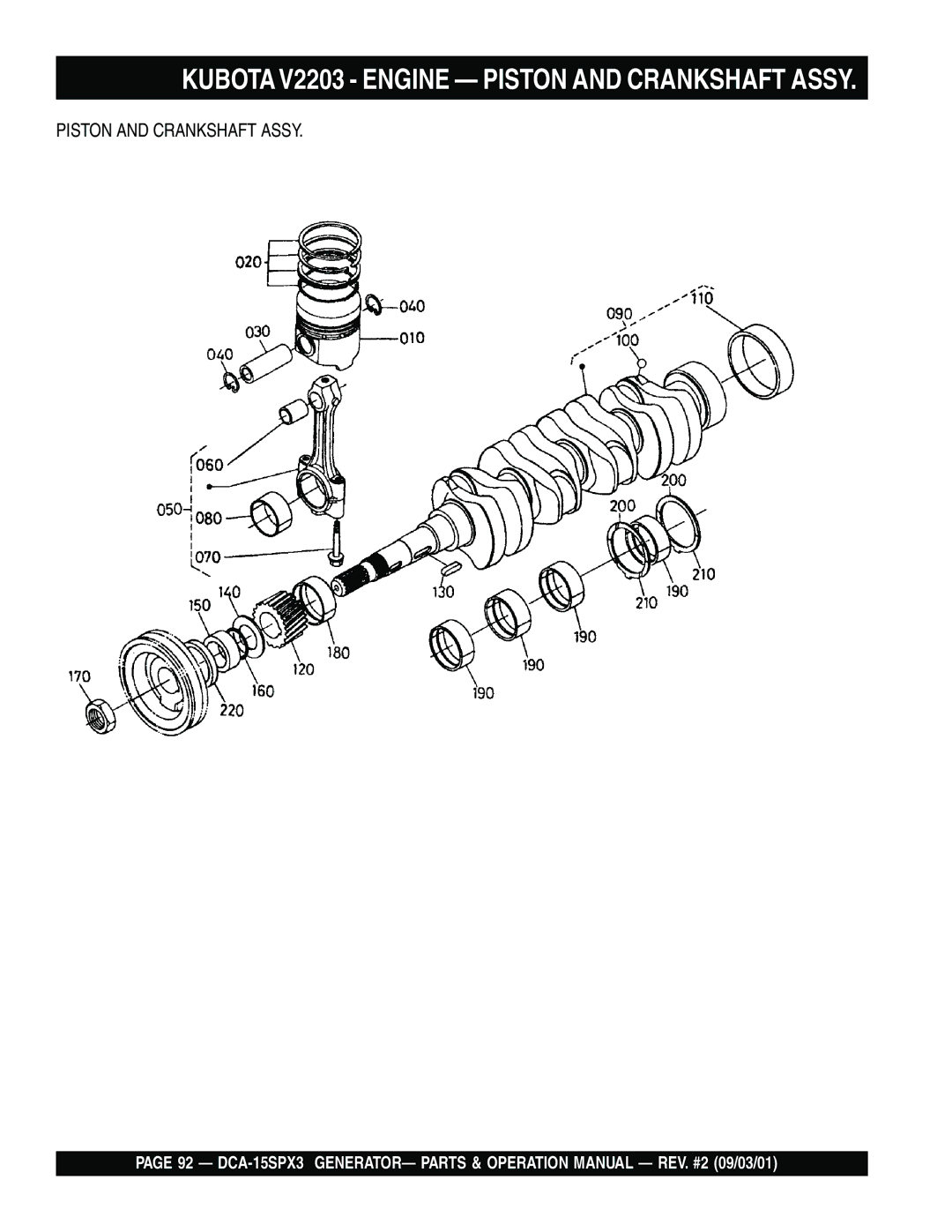 Multiquip DCA-15SPX3 operation manual Kubota V2203 Engine Piston and Crankshaft Assy 